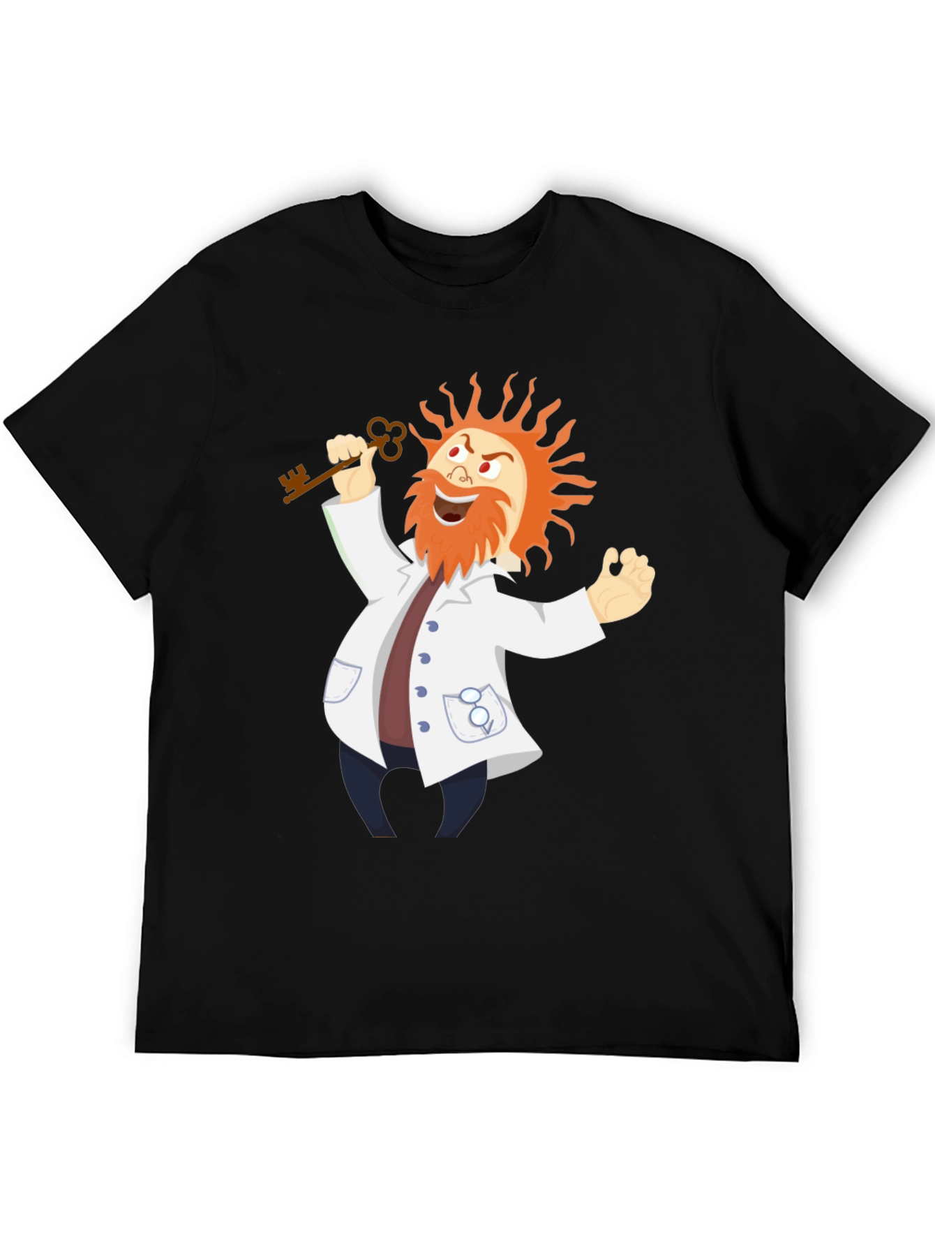 Mad Scientist Cartoon Graphic Black T-Shirt