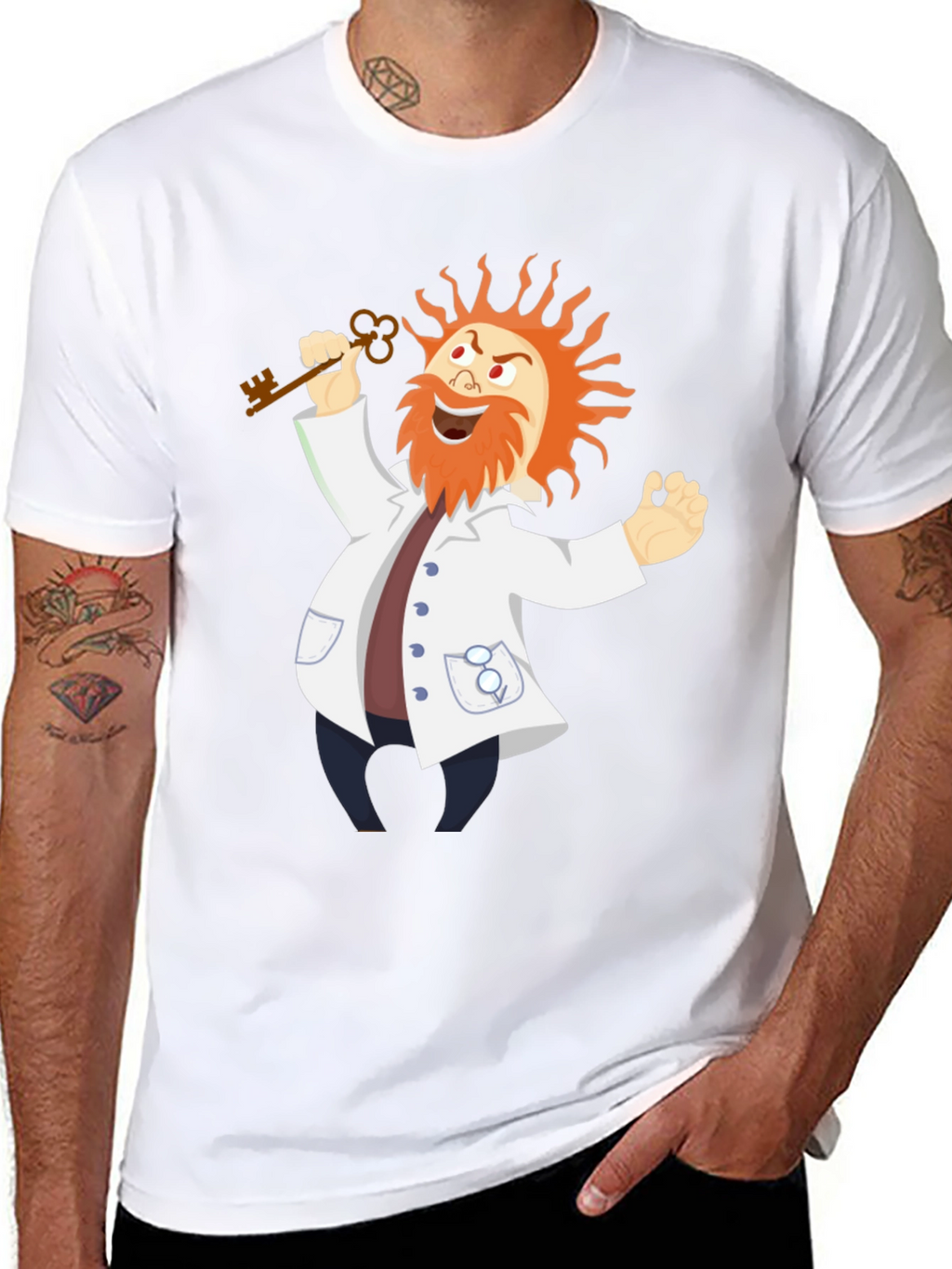 Mad Scientist Cartoon Graphic Black T-Shirt