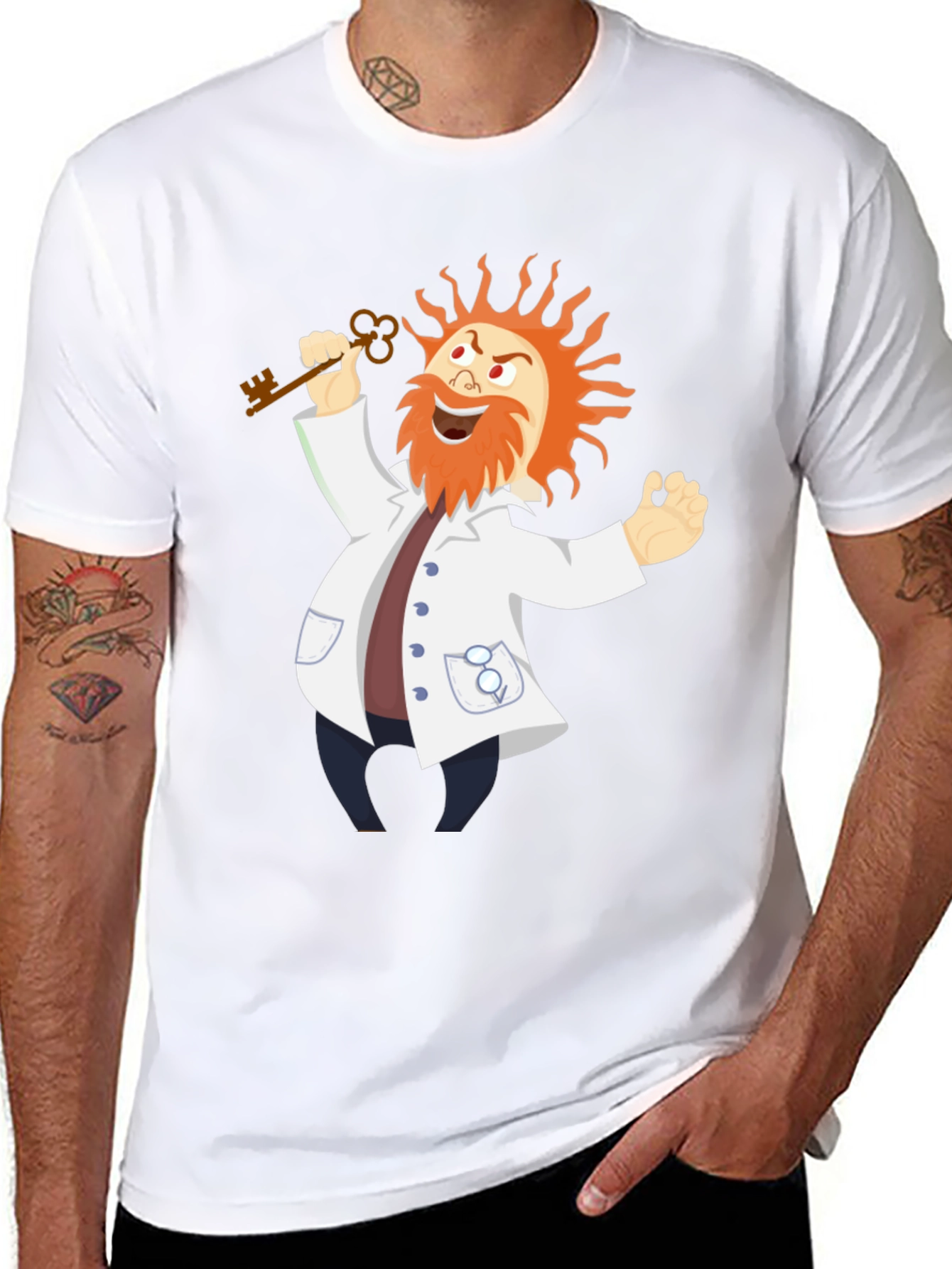 Mad Scientist Cartoon Graphic Black T-Shirt