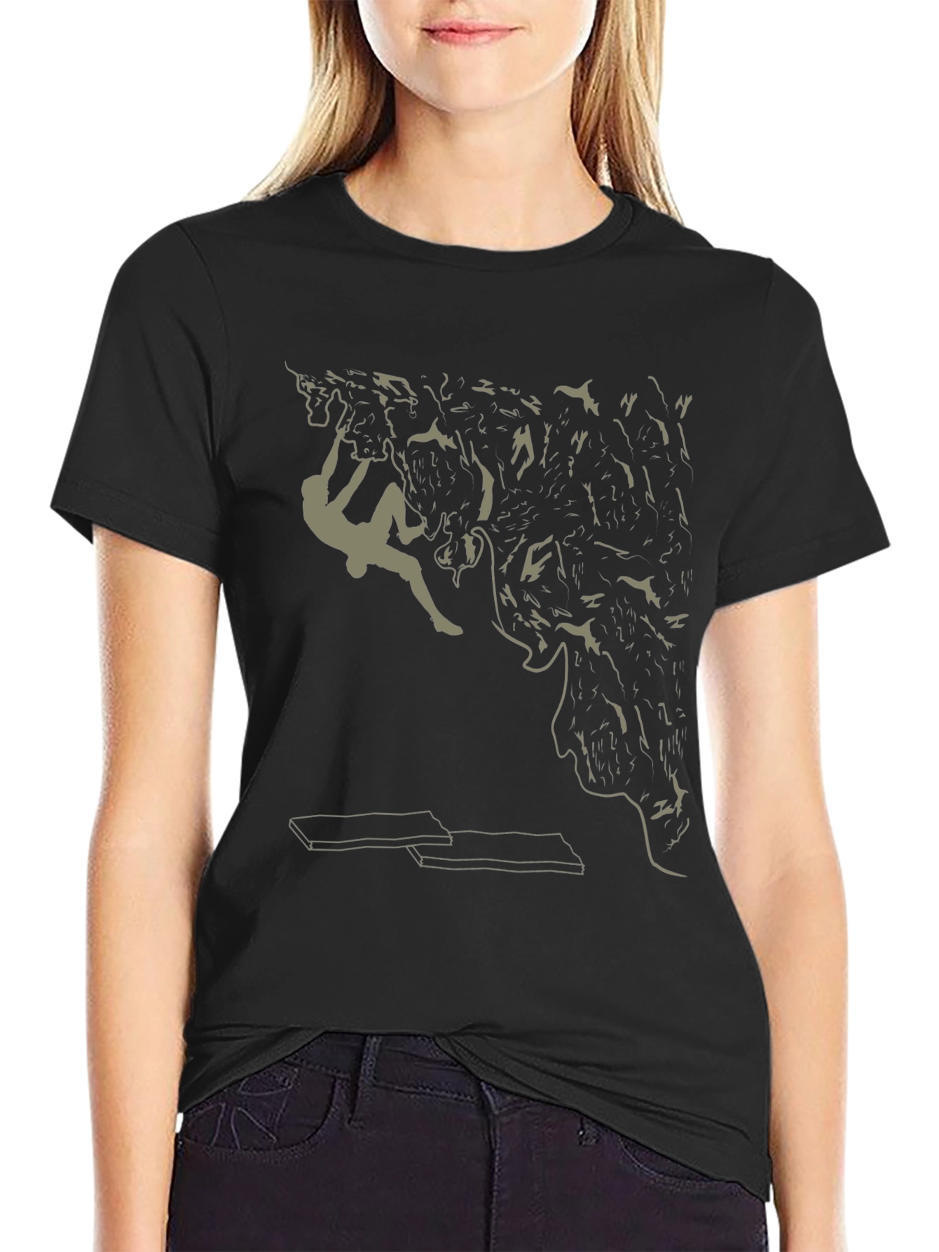 Climbing Graphic Tee - Black Cotton T-Shirt