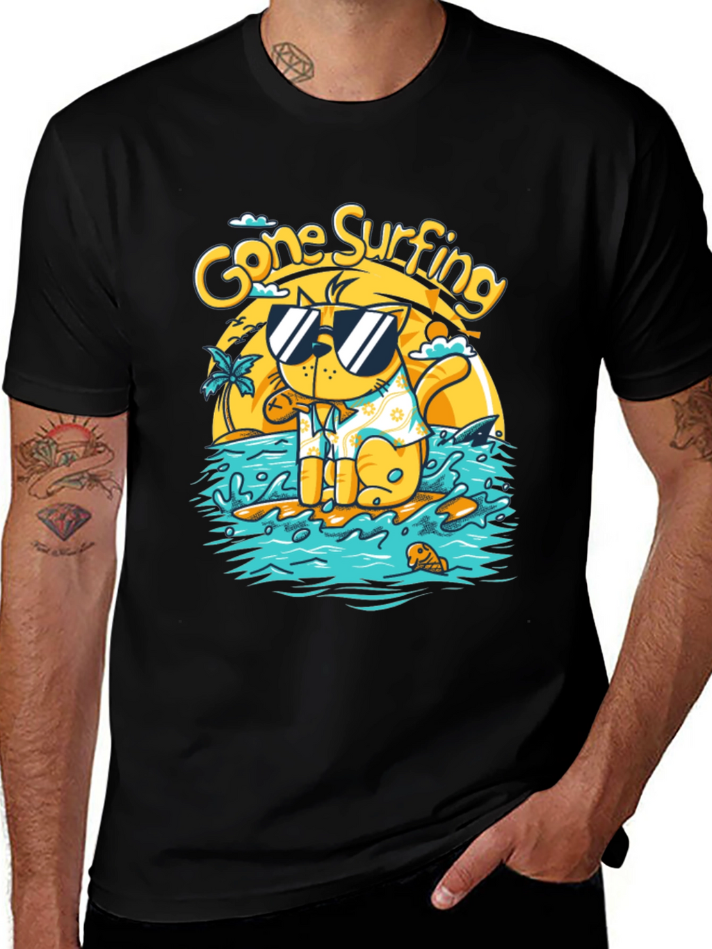 Gone Surfing Cat Graphic Tee