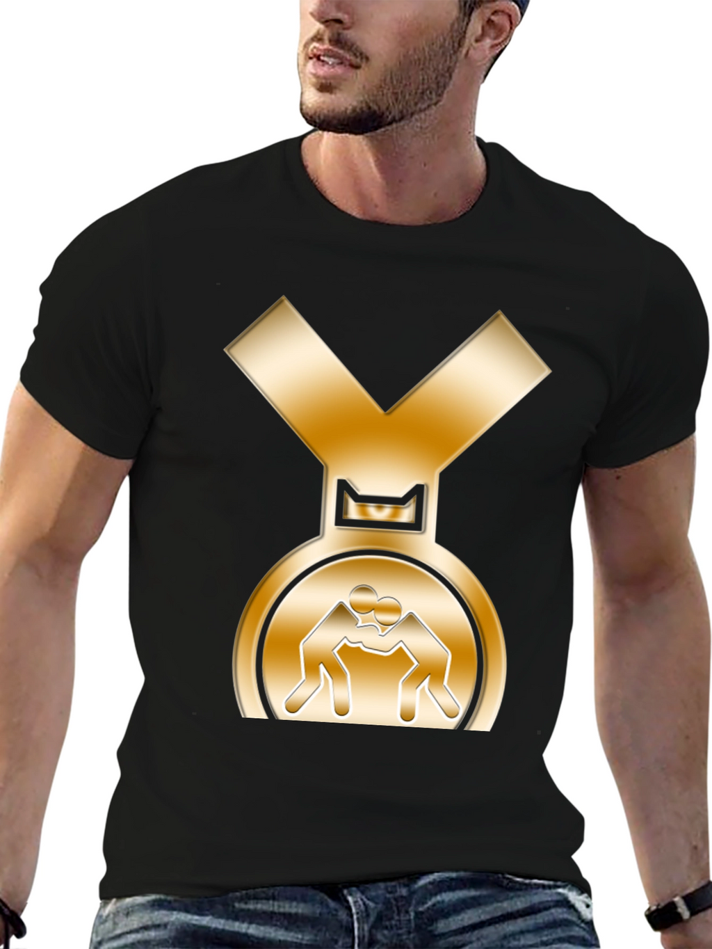 Wrestling Gold Medal Graphic Tee - Black