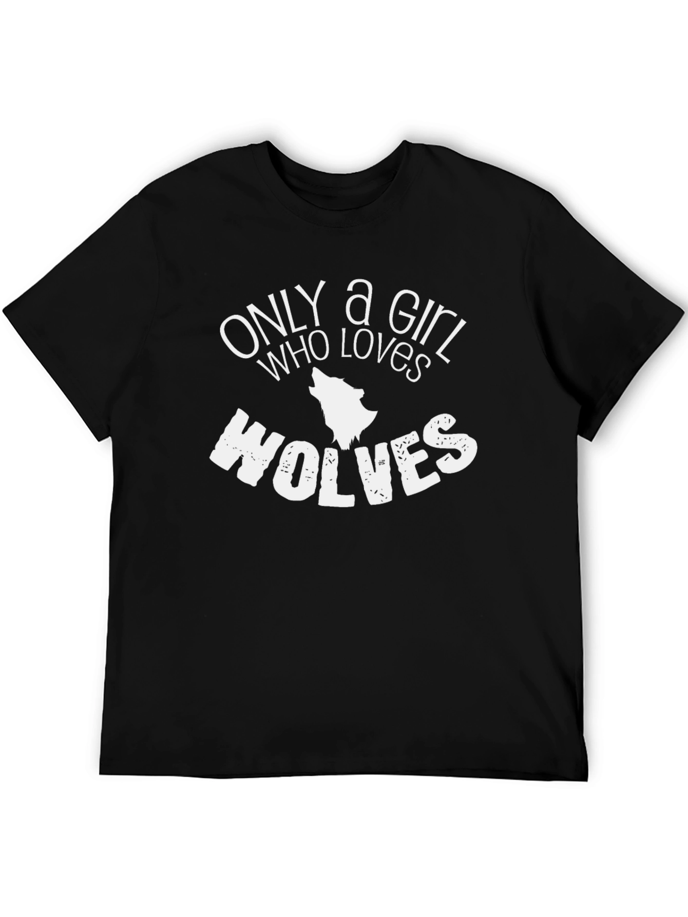 Only a Girl Who Loves Wolves Black T-Shirt