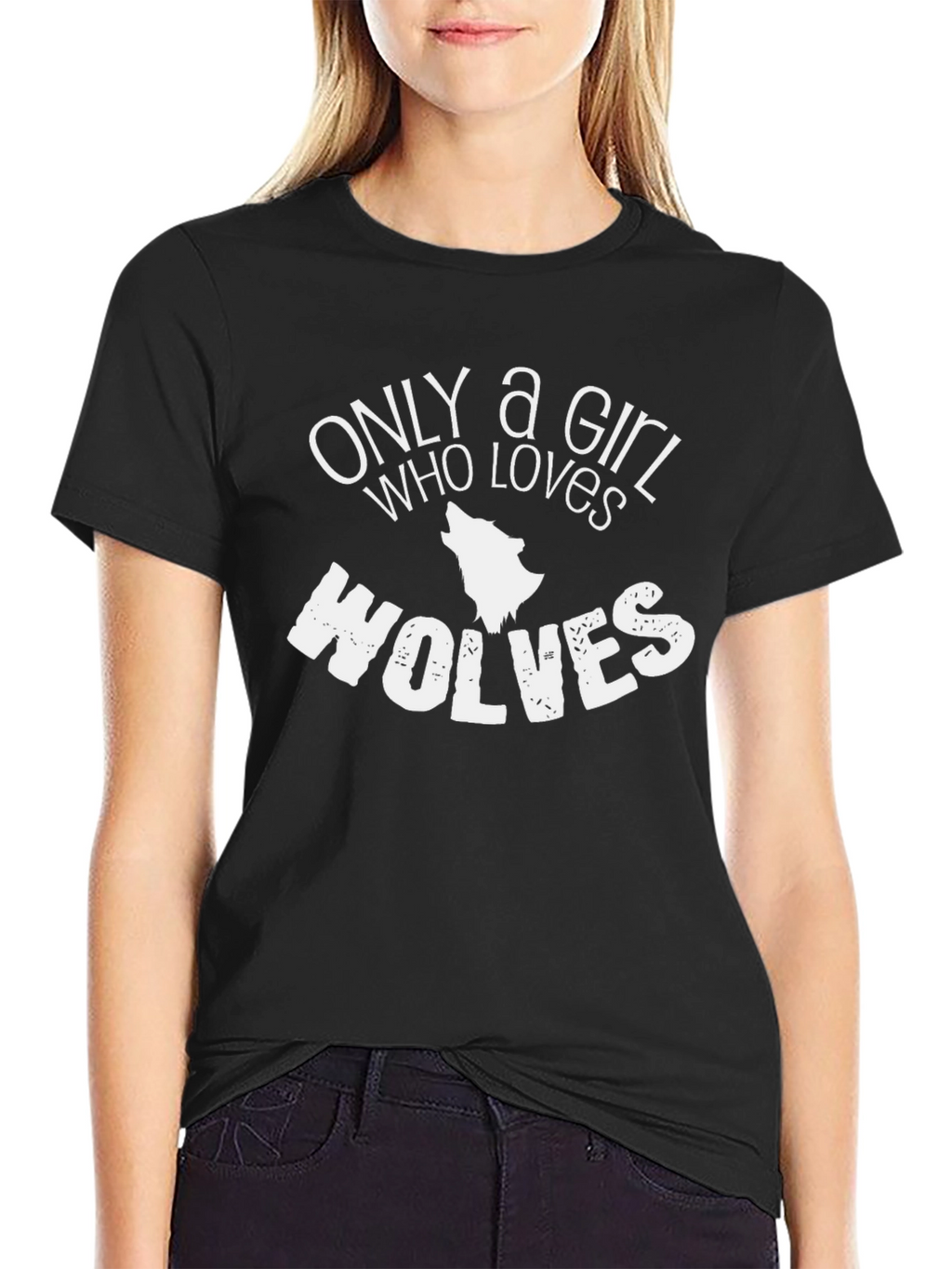 Only a Girl Who Loves Wolves Black T-Shirt