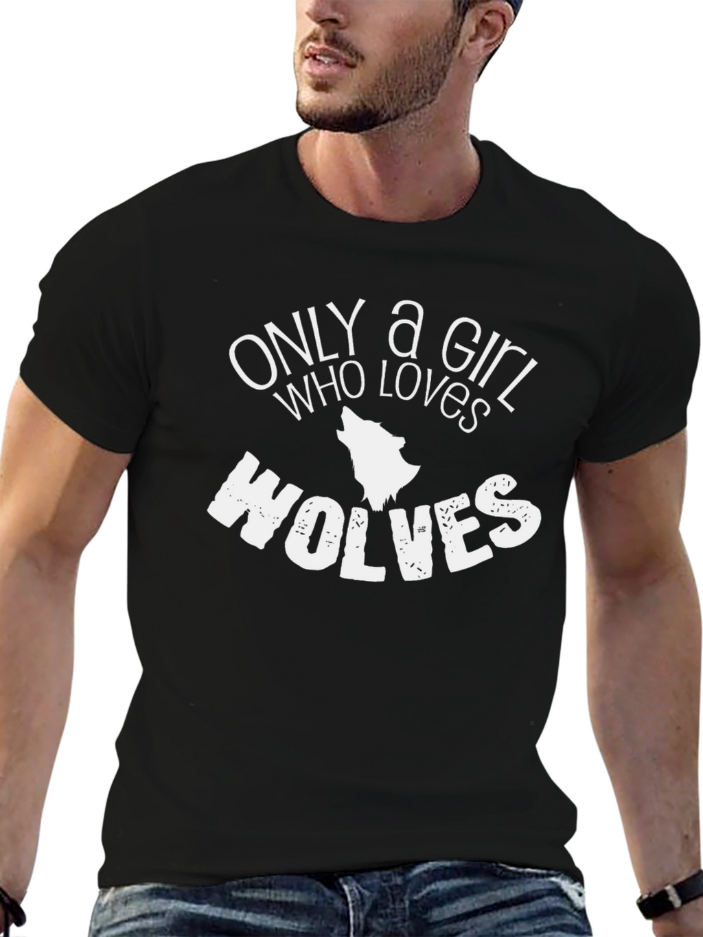 Only a Girl Who Loves Wolves Black T-Shirt