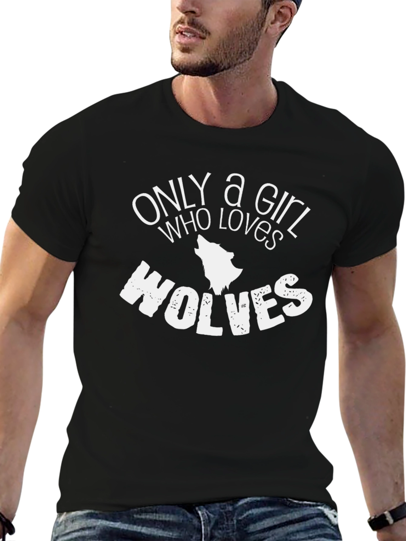 Only a Girl Who Loves Wolves Black T-Shirt