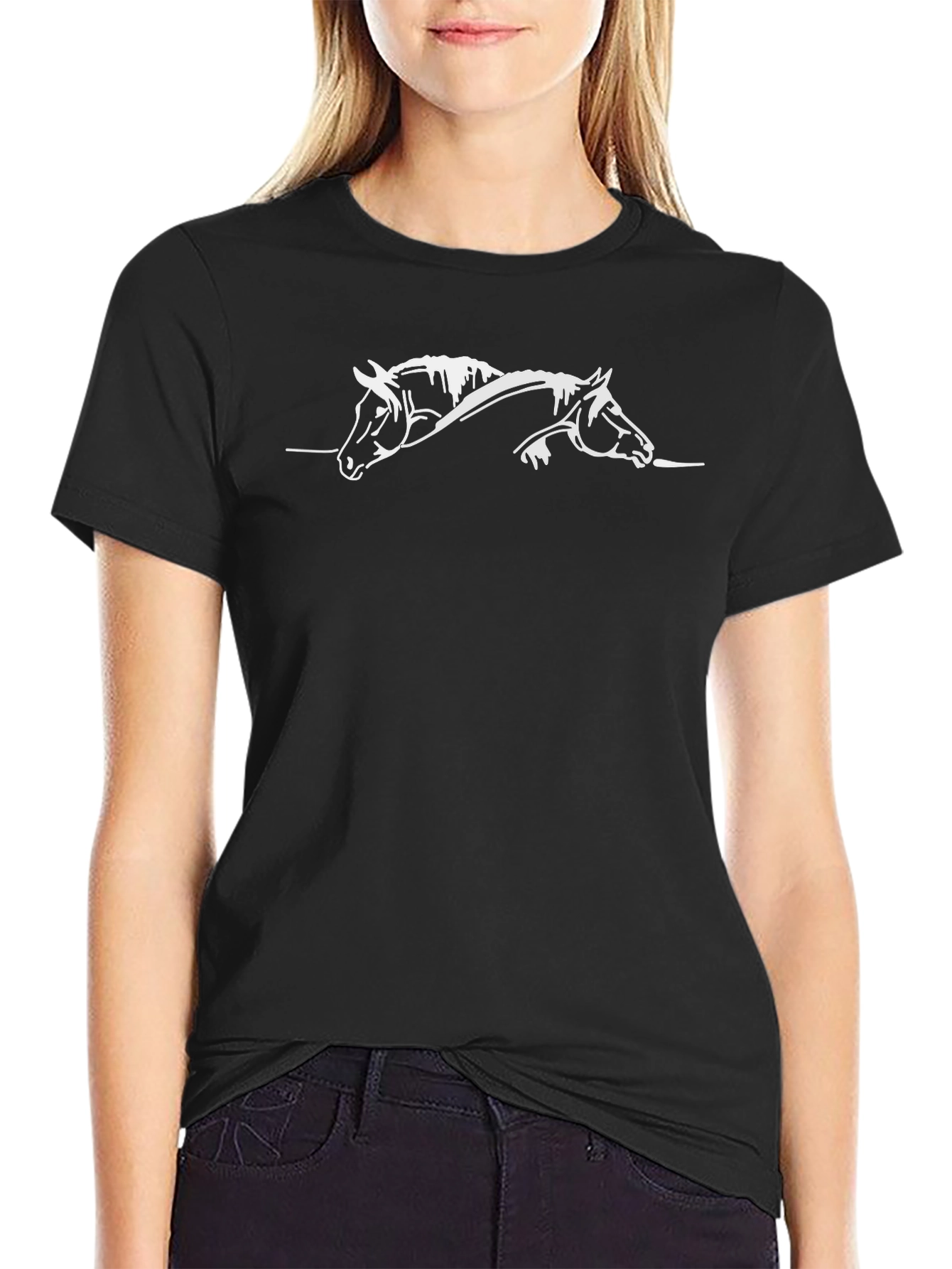 Black T-Shirt with White Horse Silhouette Design