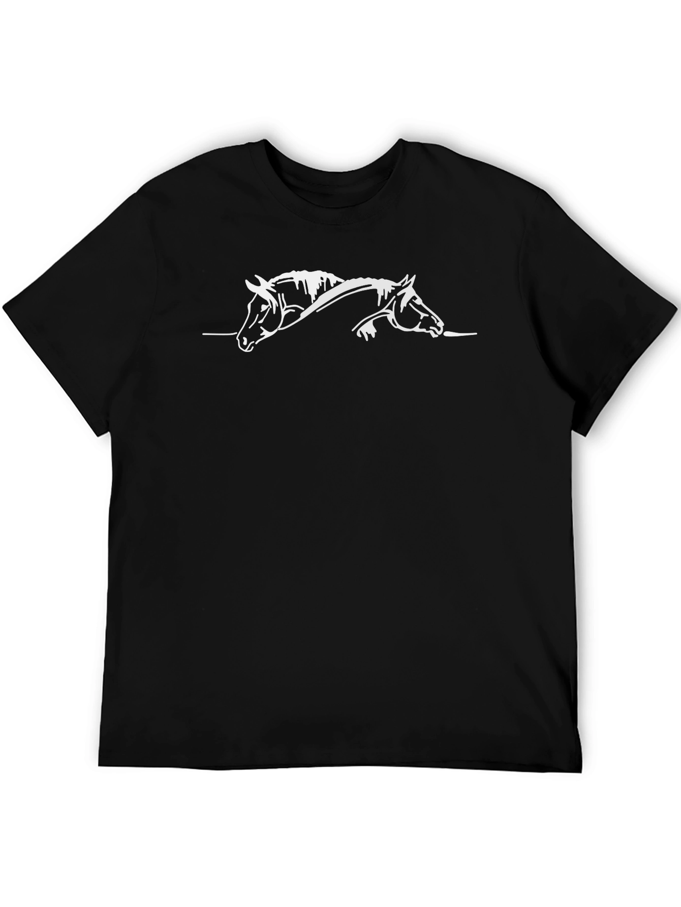 Black T-Shirt with White Horse Silhouette Design