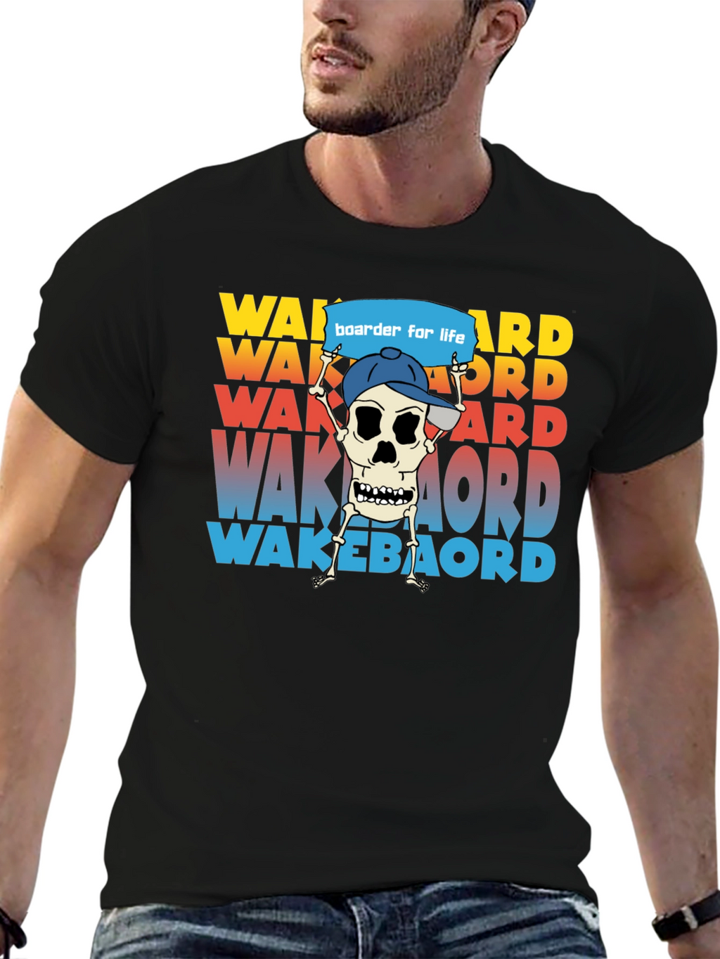 Wakeboarder Skeleton Graphic Tee - Cool Watersport Shirt