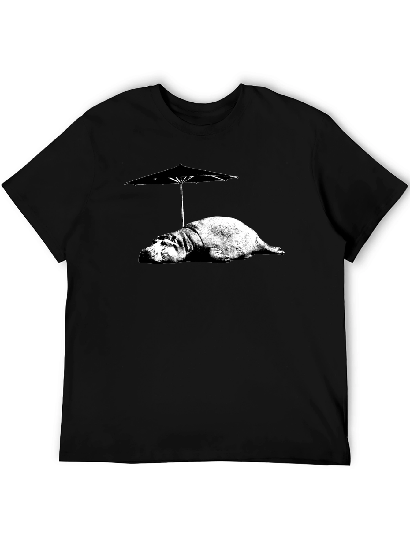 Hippo Under Umbrella Graphic Tee - Relaxed Summer Style
