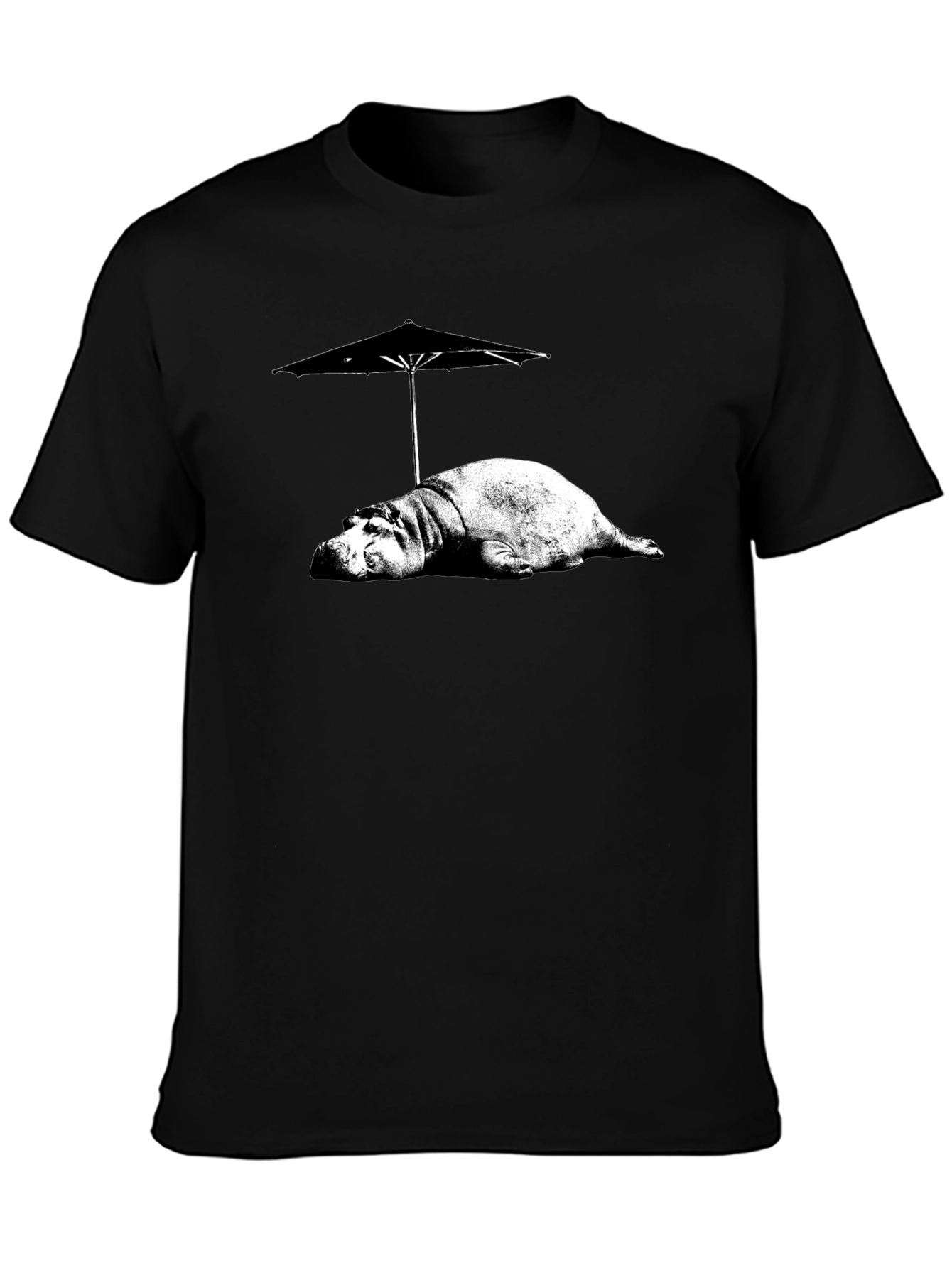 Hippo Under Umbrella Graphic Tee - Relaxed Summer Style