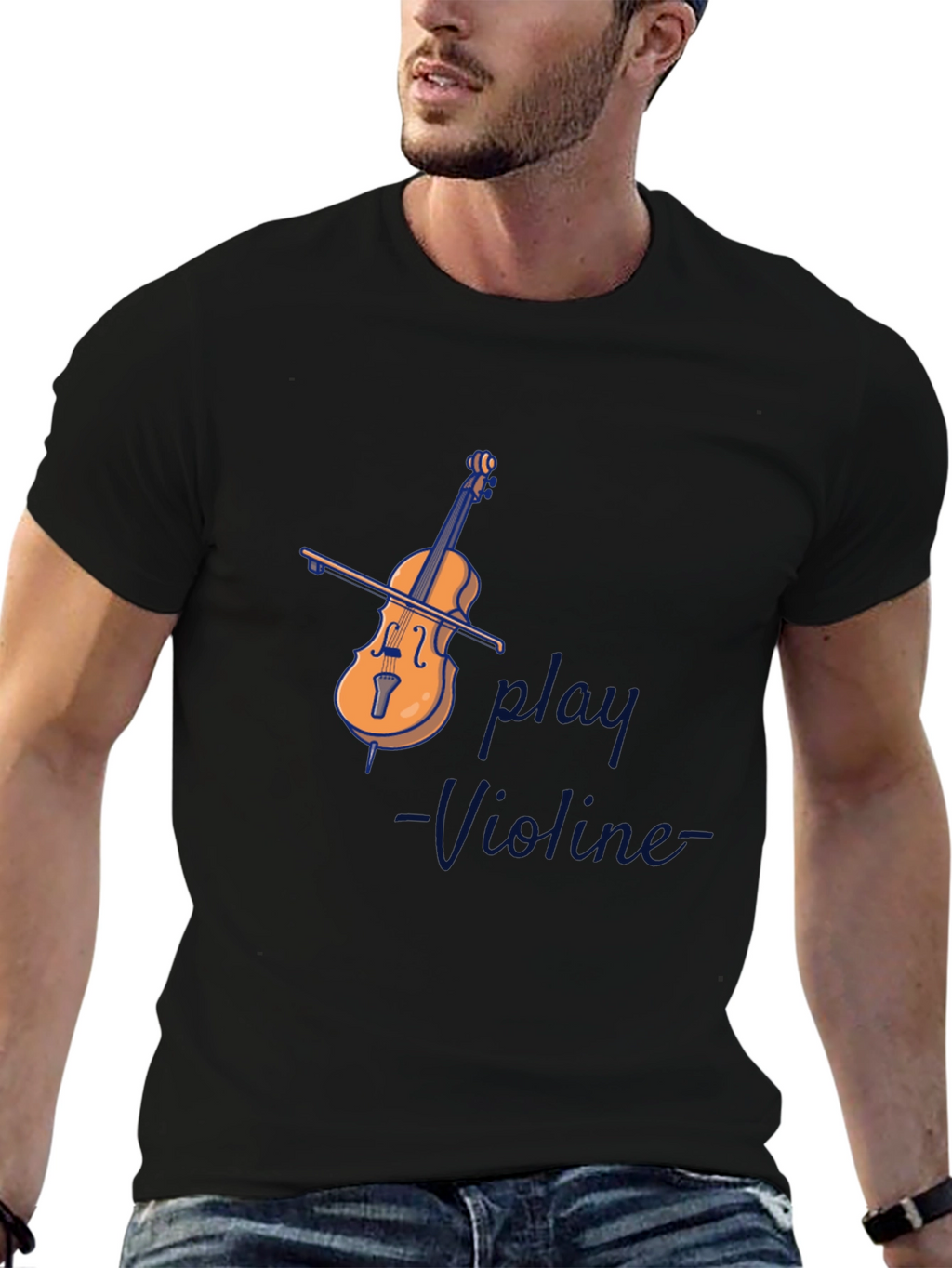Play Violin Graphic Tee - Black Cotton Comfort