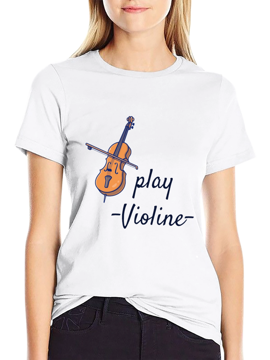 Play Violin Graphic Tee - Black Cotton Comfort