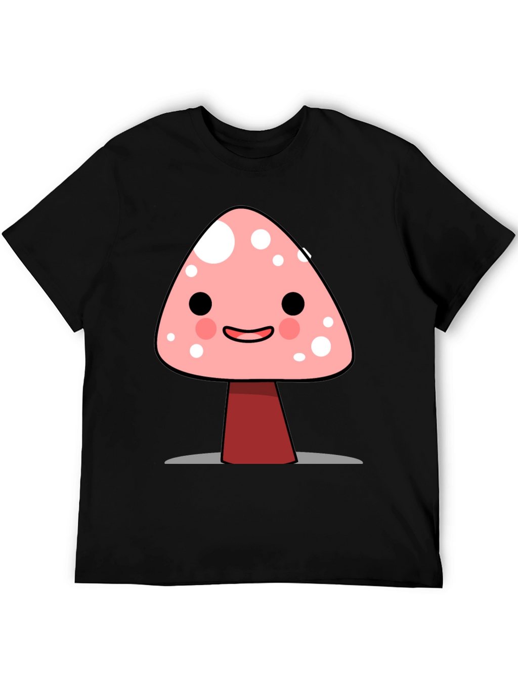 Cute Mushroom Graphic Print Black T-Shirt