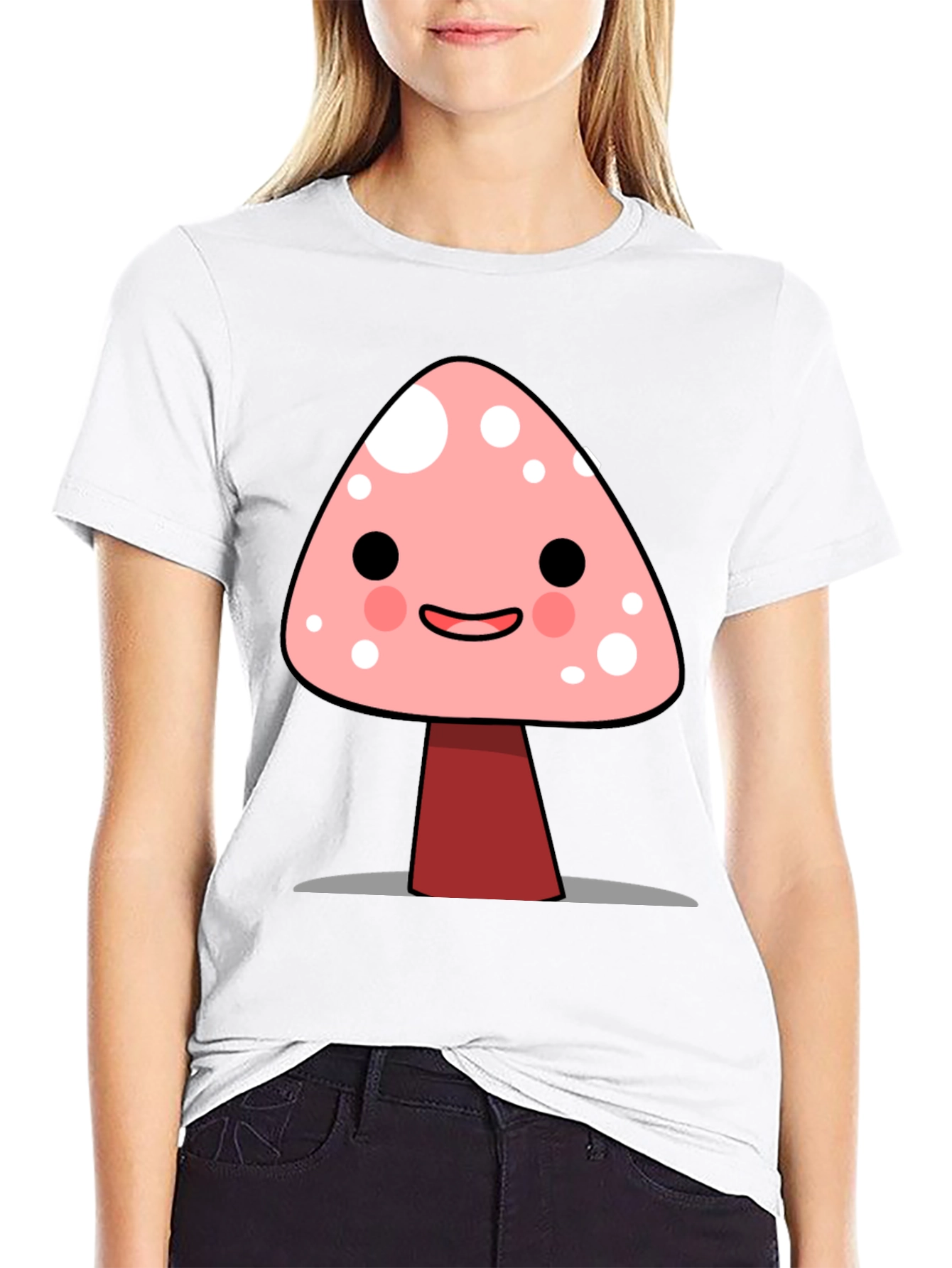 Cute Mushroom Graphic Print Black T-Shirt
