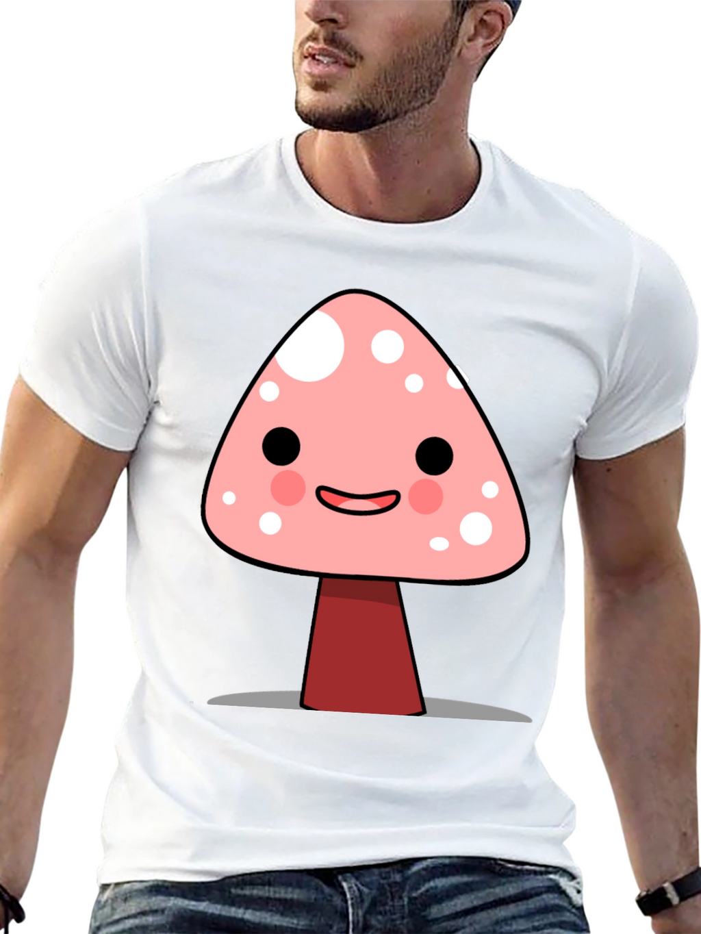 Cute Mushroom Graphic Print Black T-Shirt