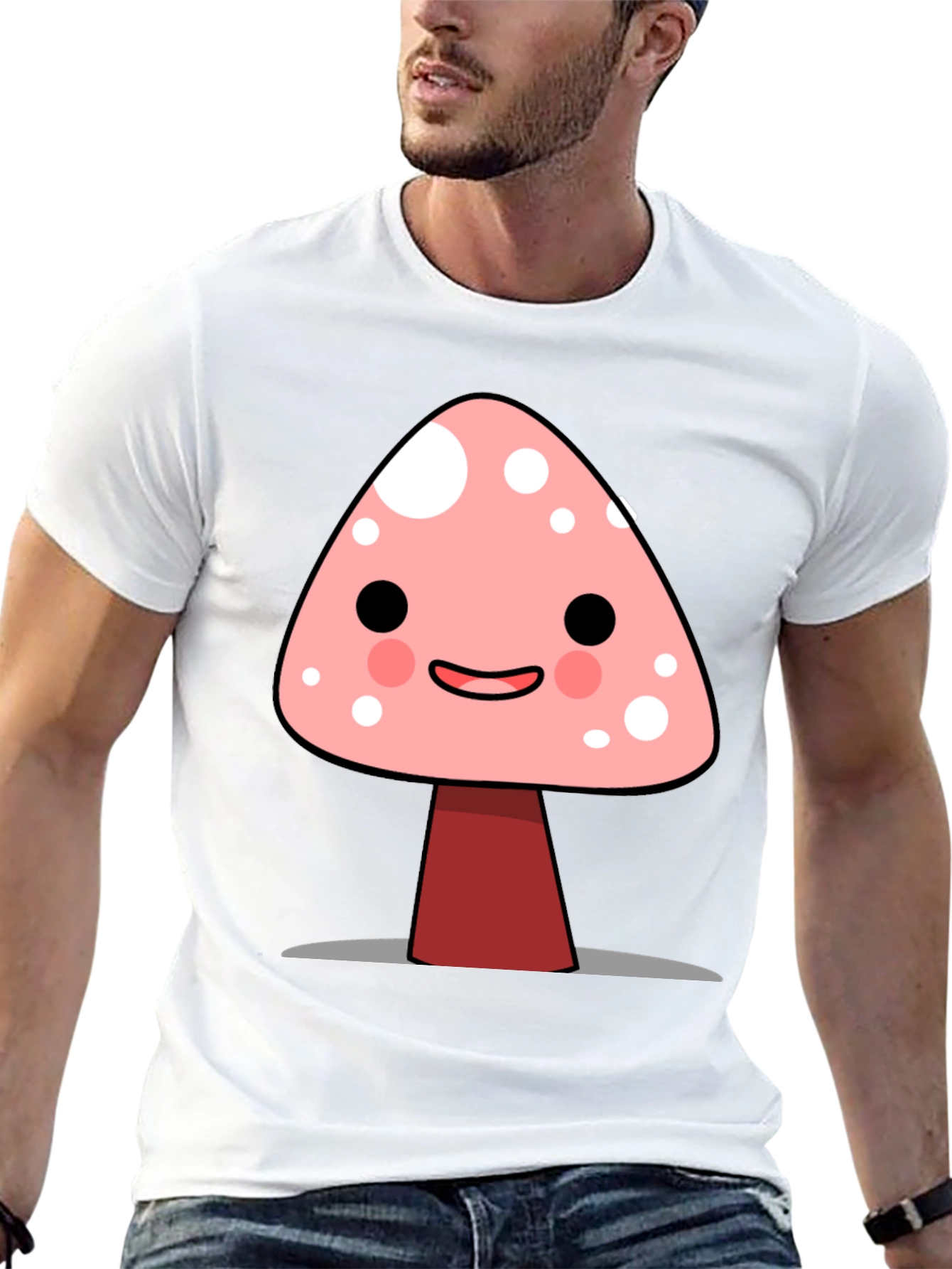 Cute Mushroom Graphic Print Black T-Shirt
