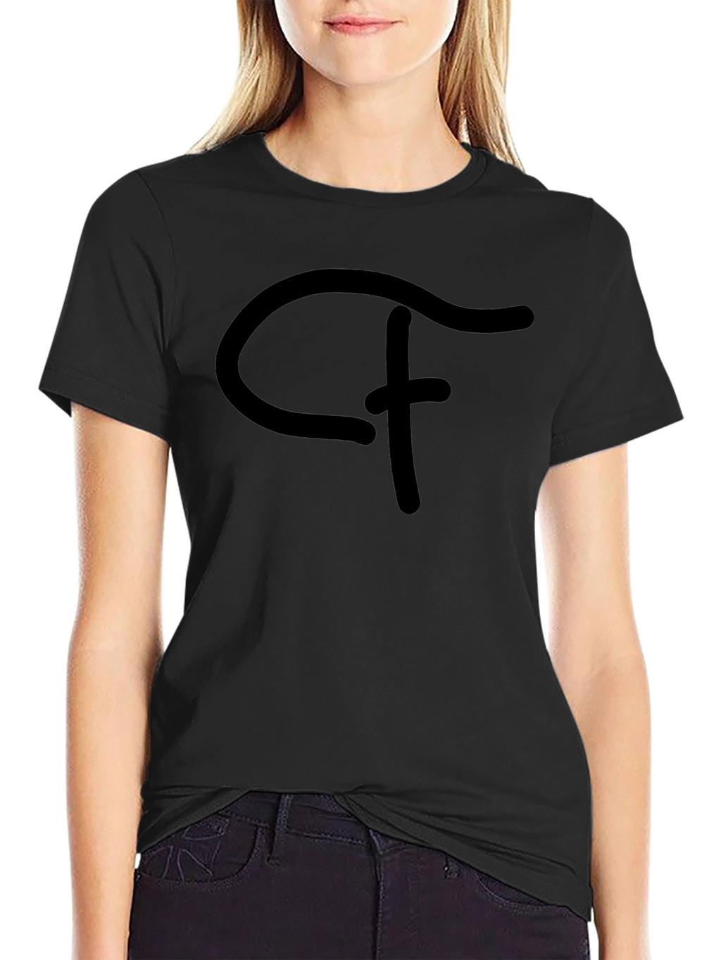 Black T-Shirt with Abstract Logo Graphic Print