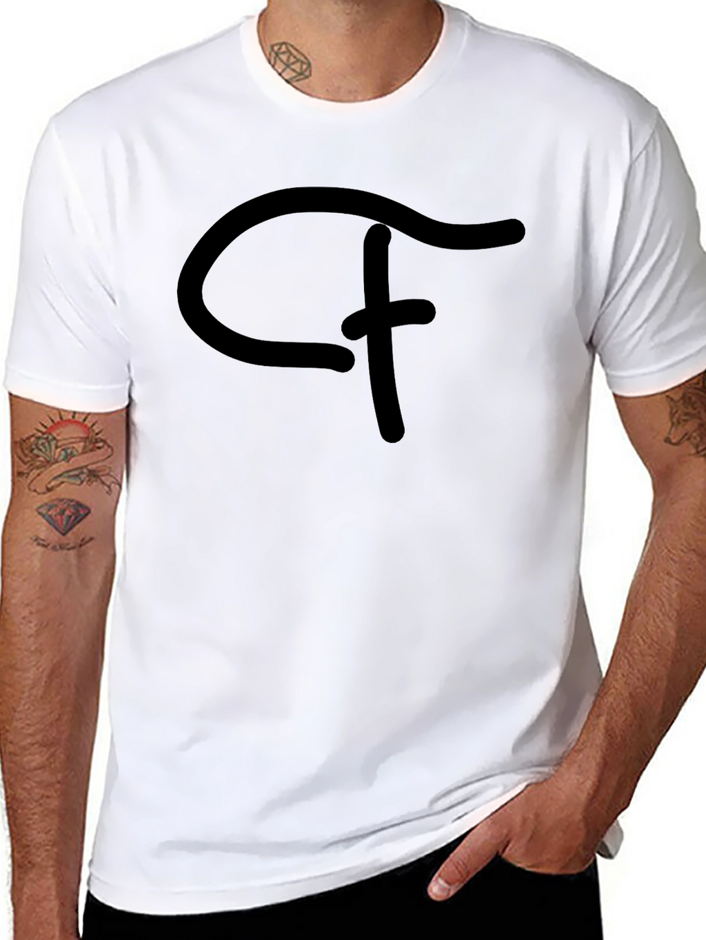 Black T-Shirt with Abstract Logo Graphic Print