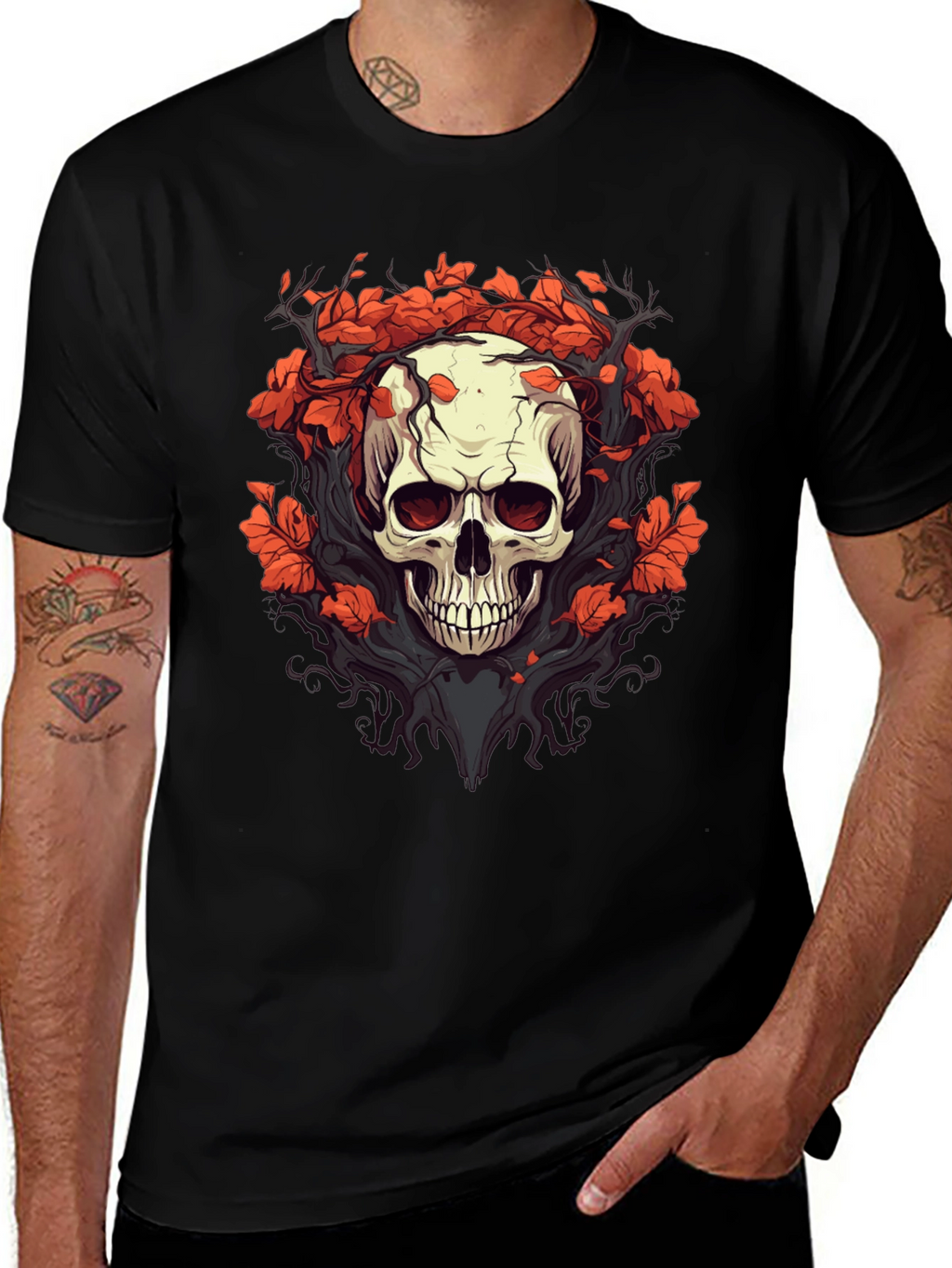 Skull & Floral Graphic Tee - Black T-Shirt