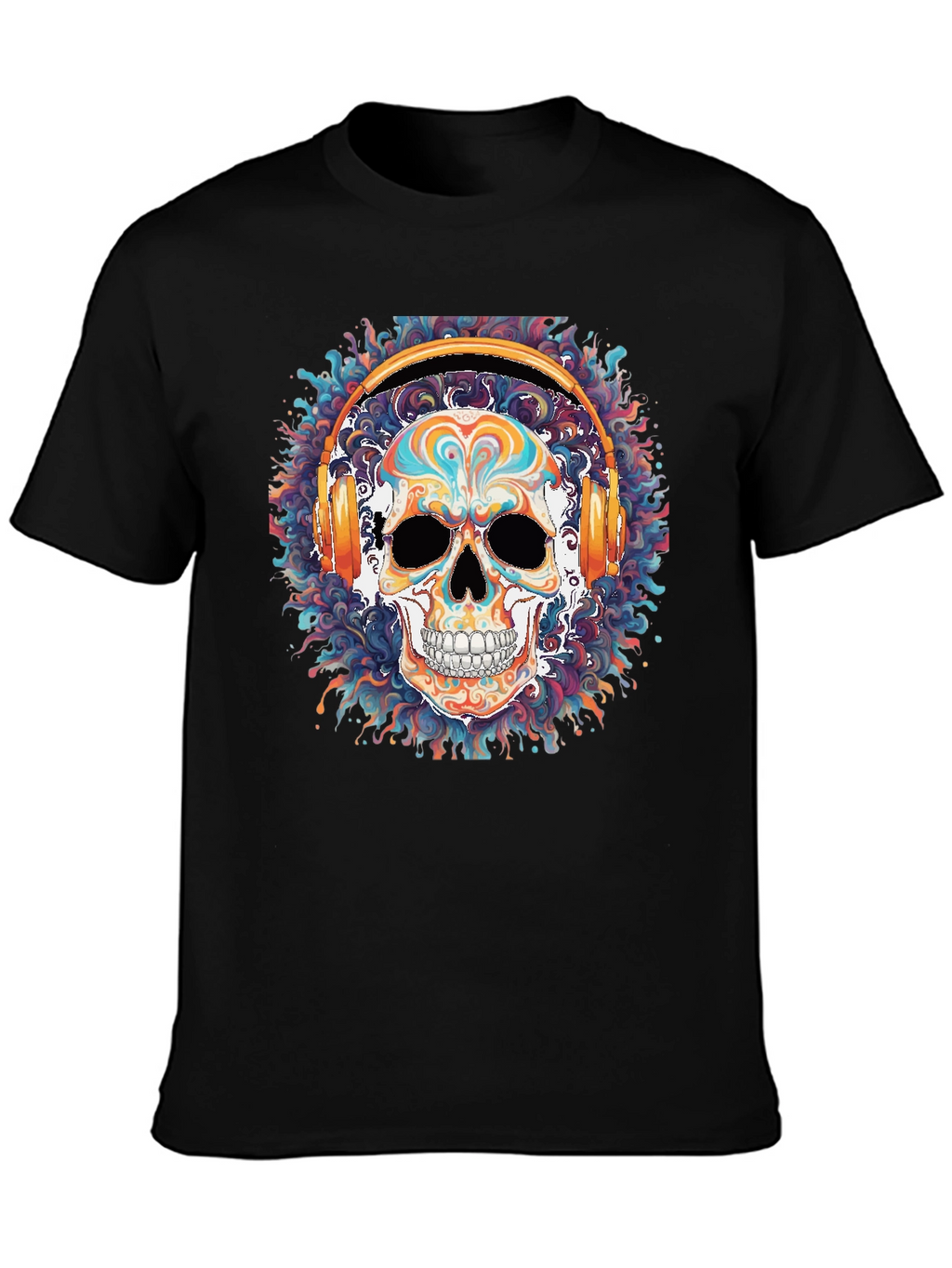 Skull Headphones Graphic Tee - Cool Black T-Shirt