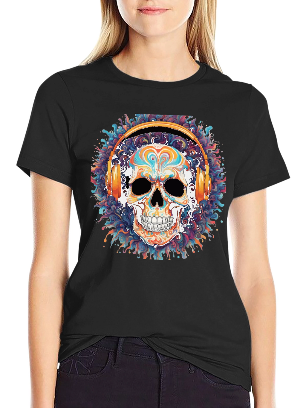 Skull Headphones Graphic Tee - Cool Black T-Shirt