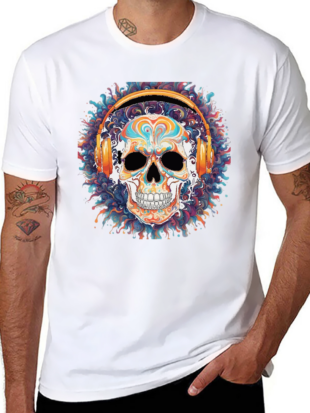 Skull Headphones Graphic Tee - Cool Black T-Shirt