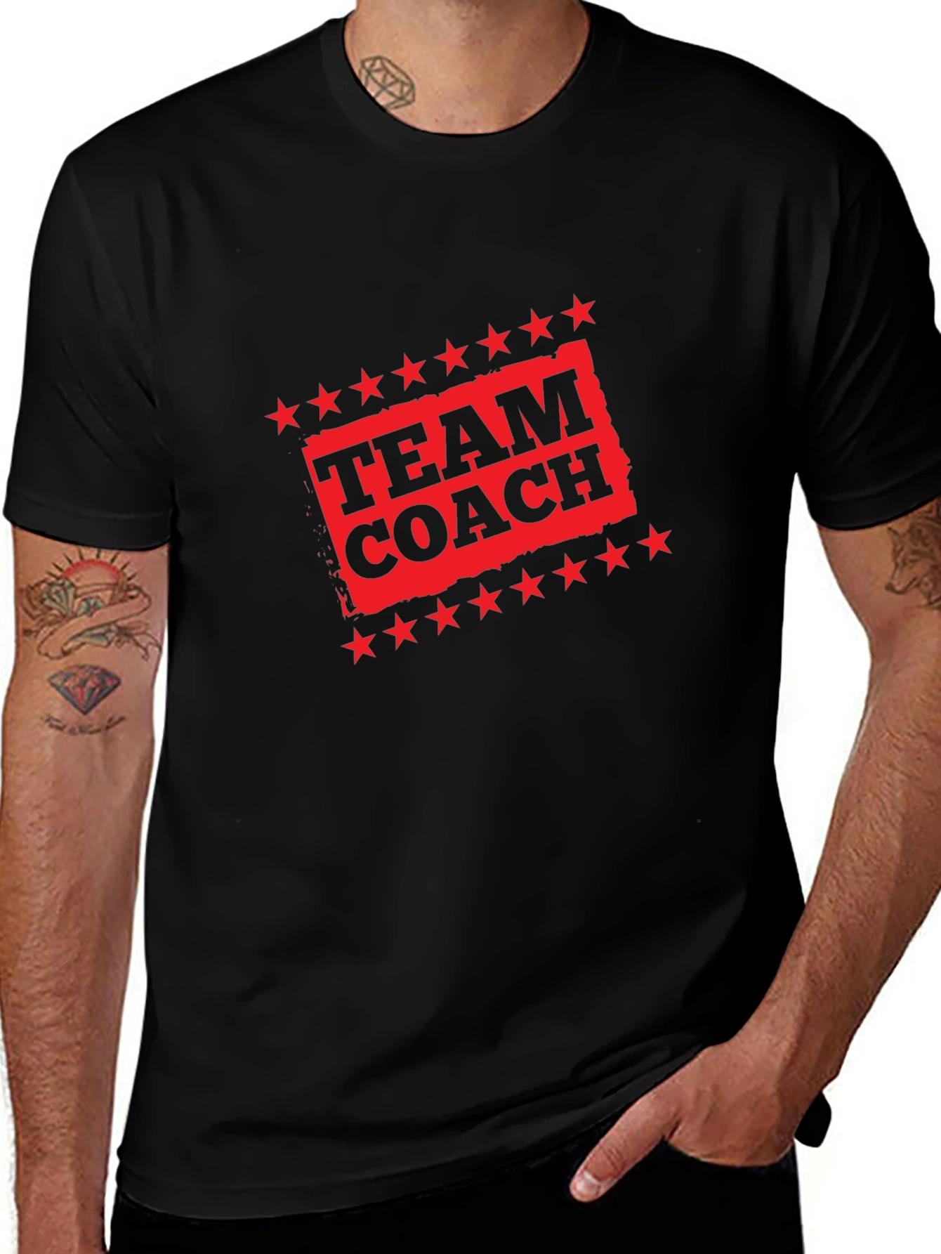 Team Coach Black T-Shirt with Red Graphic