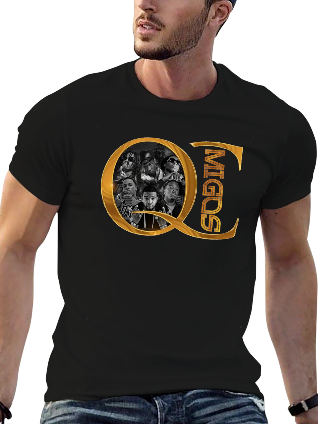 QC Migos Graphic Print Black T-Shirt