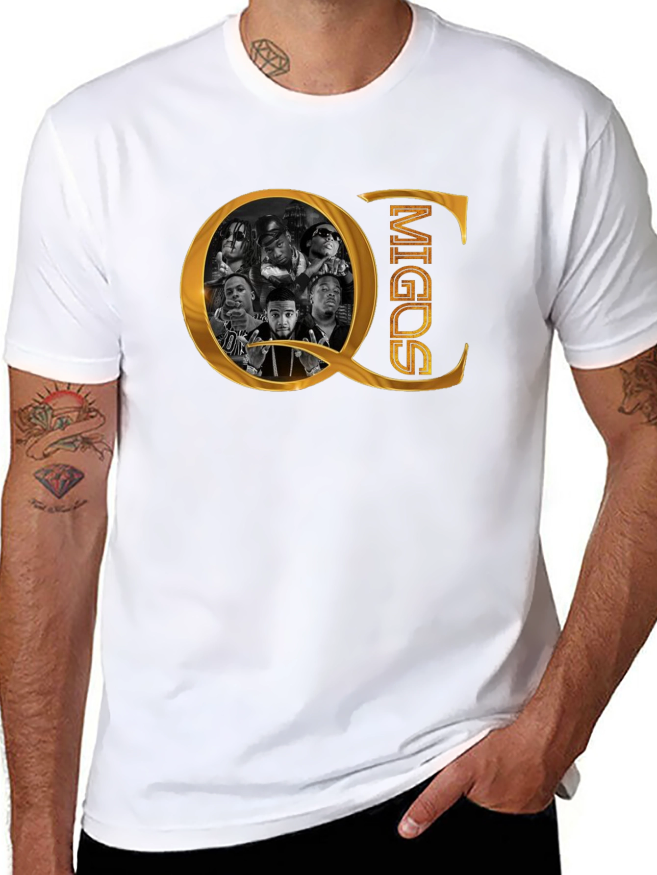 QC Migos Graphic Print Black T-Shirt