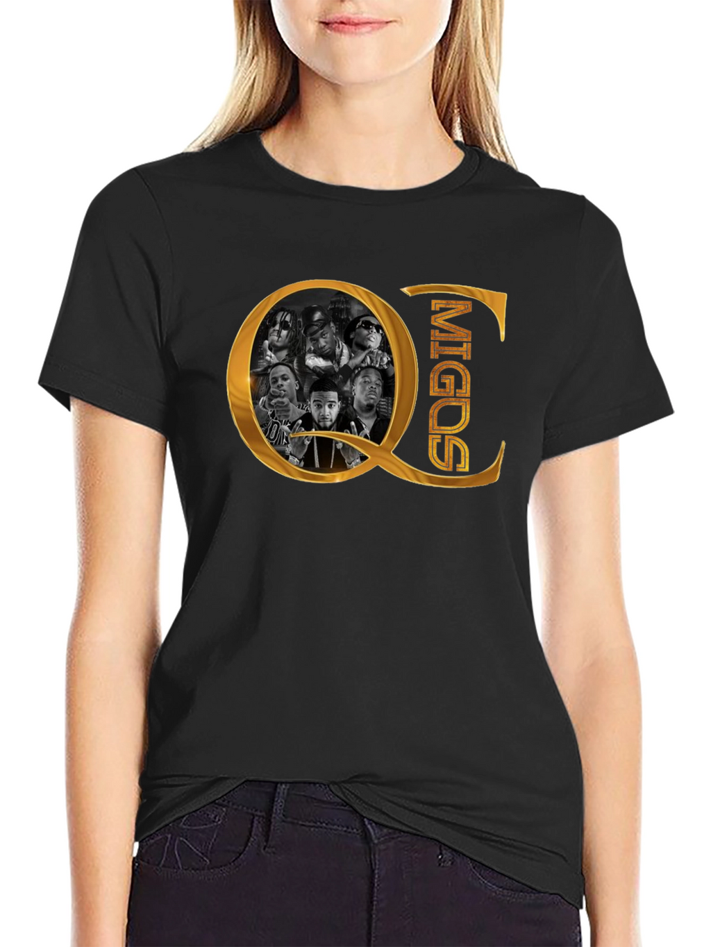 QC Migos Graphic Print Black T-Shirt