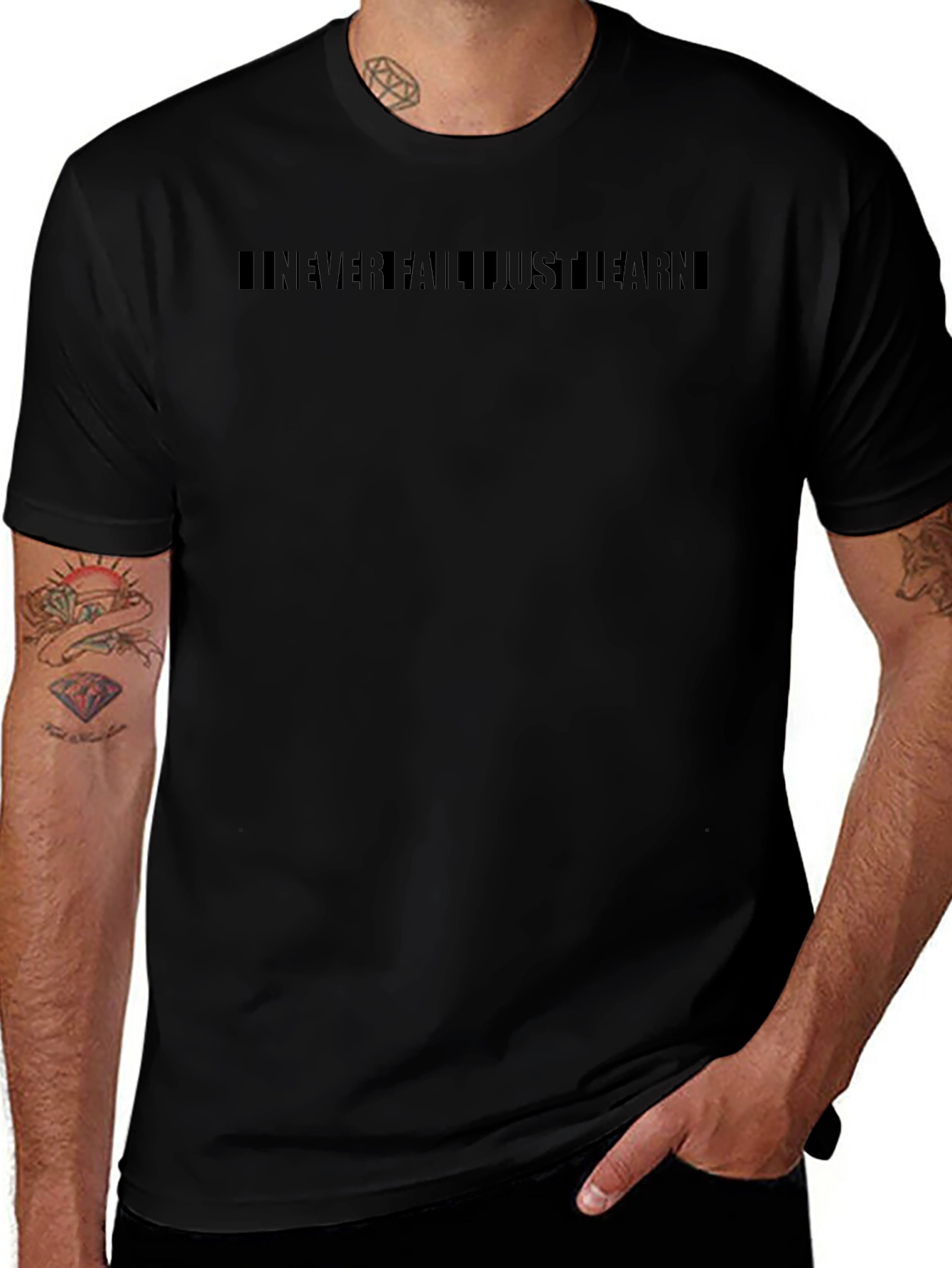 Never Fail Just Learn Black Graphic Tee