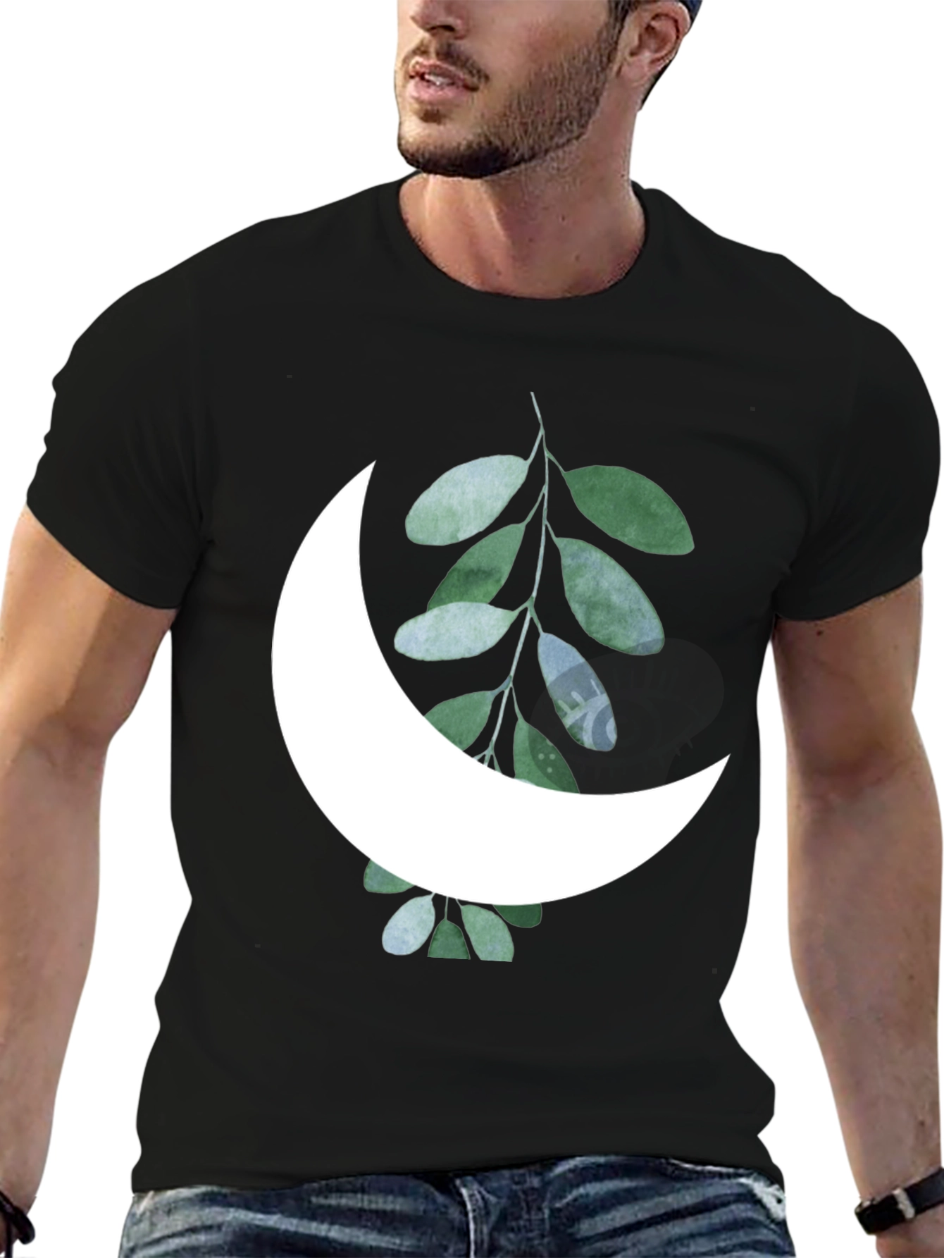 Moon & Leaf Graphic Black T-Shirt