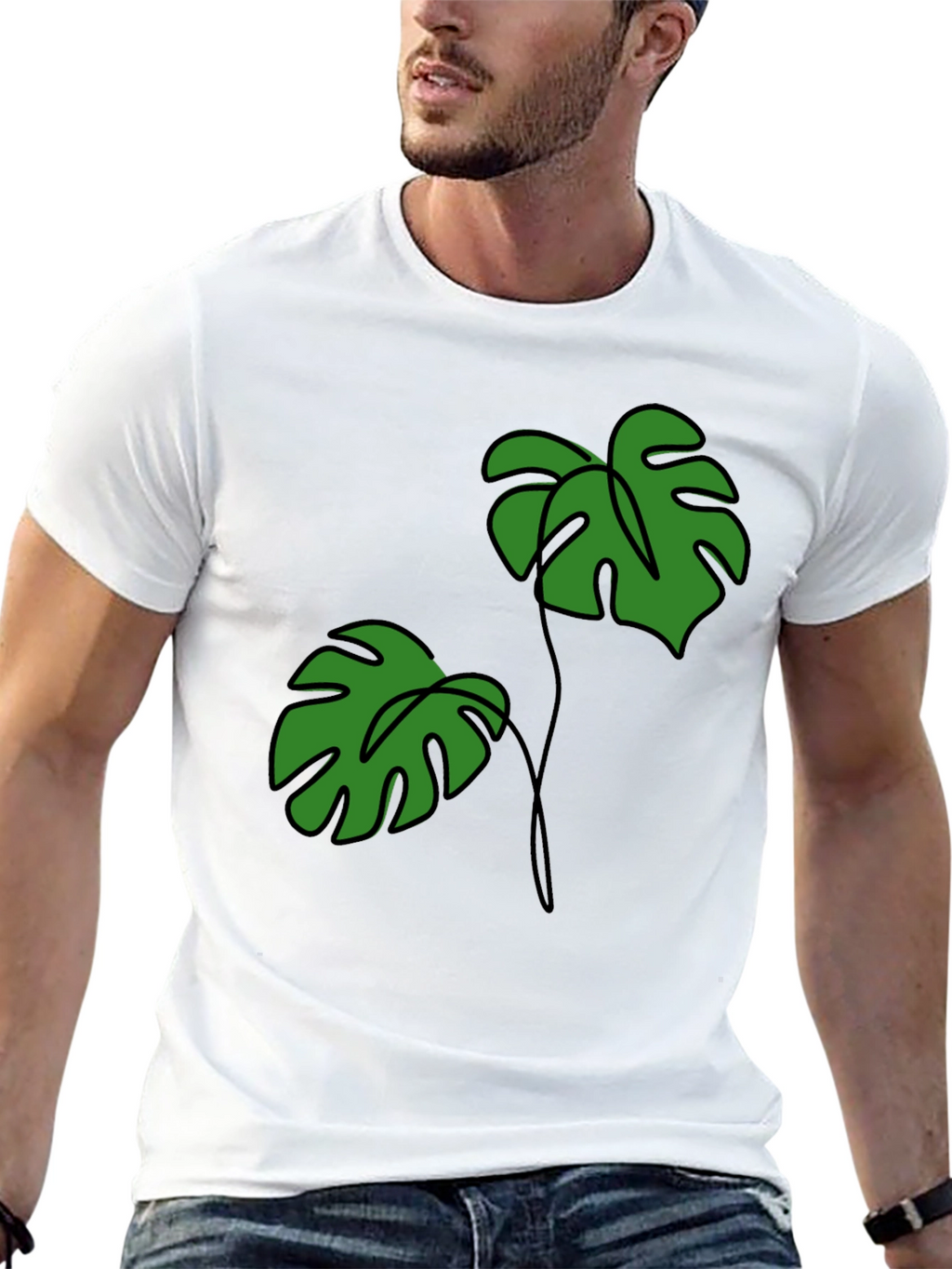 Tropical Monstera Leaf Graphic Tee - Black