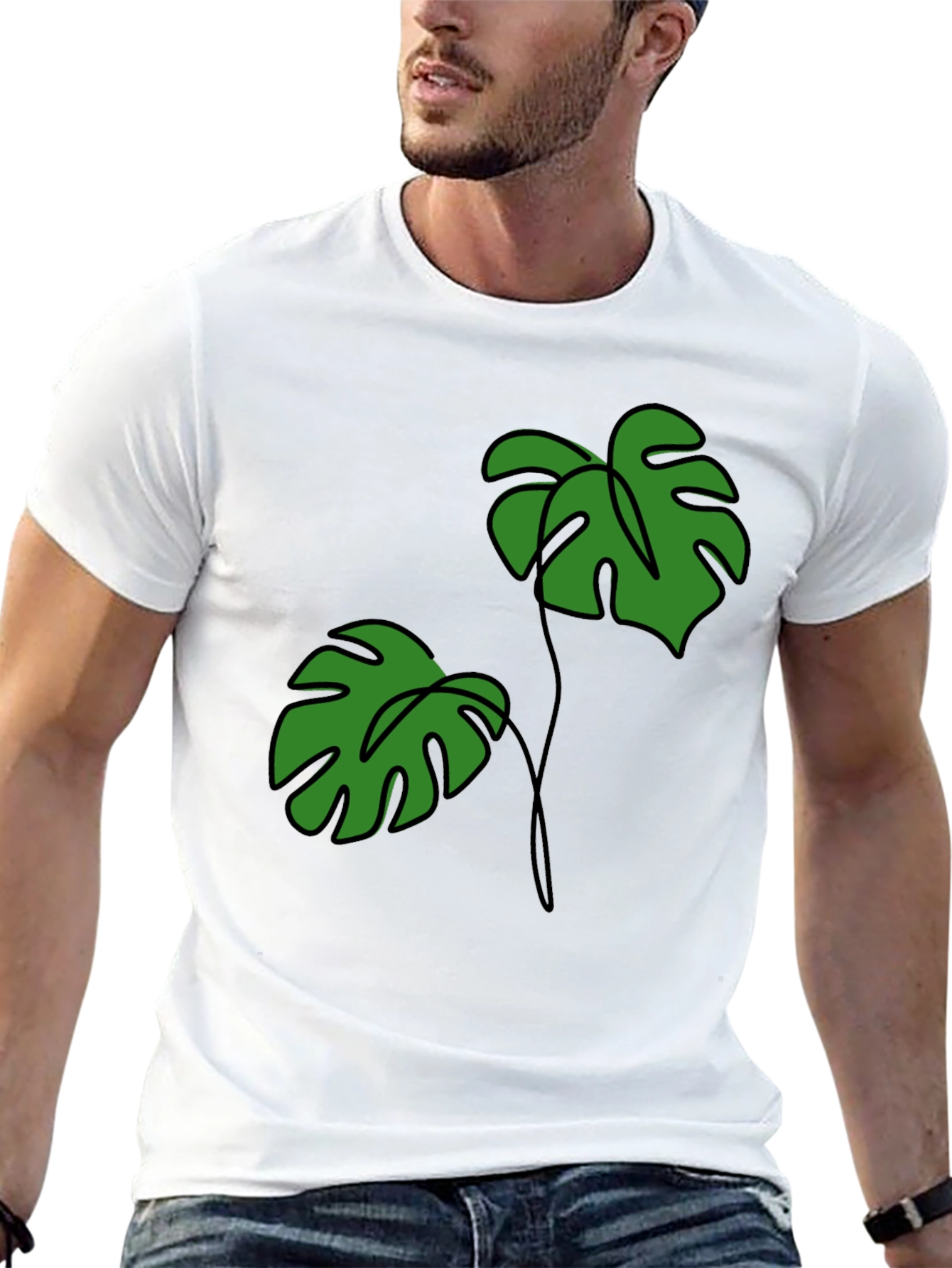 Tropical Monstera Leaf Graphic Tee - Black
