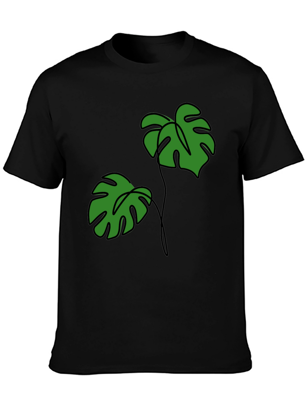 Tropical Monstera Leaf Graphic Tee - Black