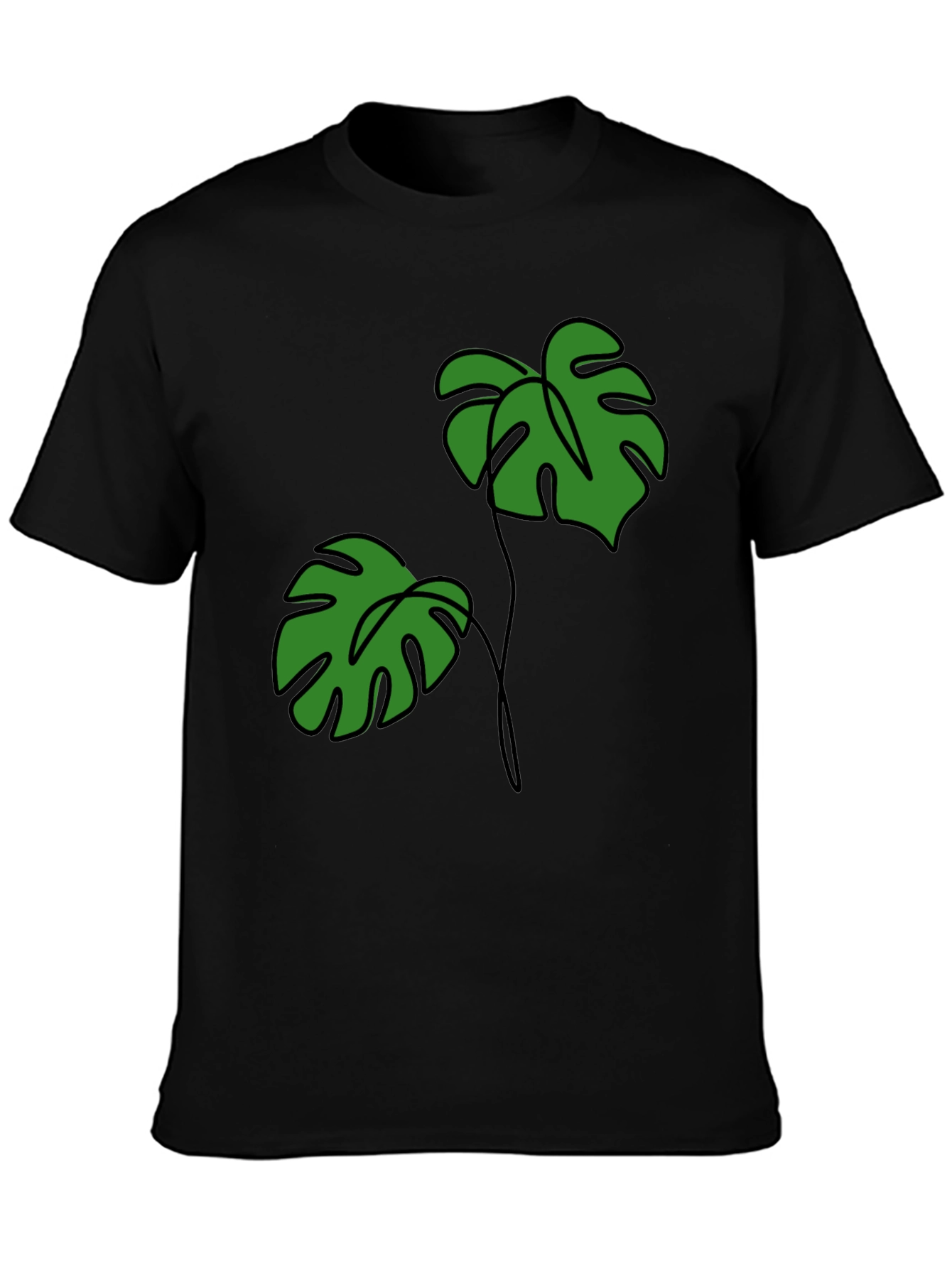 Tropical Monstera Leaf Graphic Tee - Black