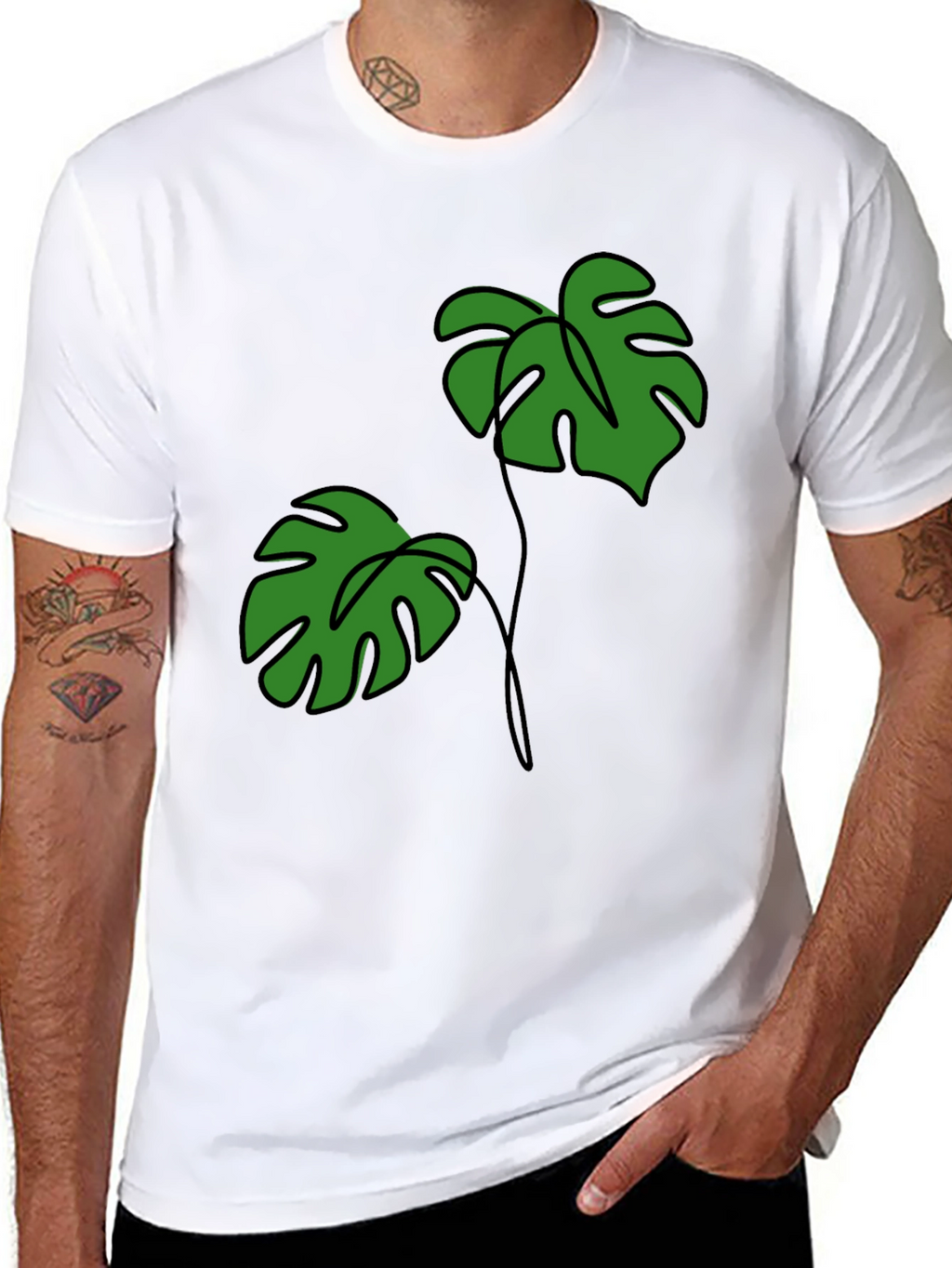 Tropical Monstera Leaf Graphic Tee - Black