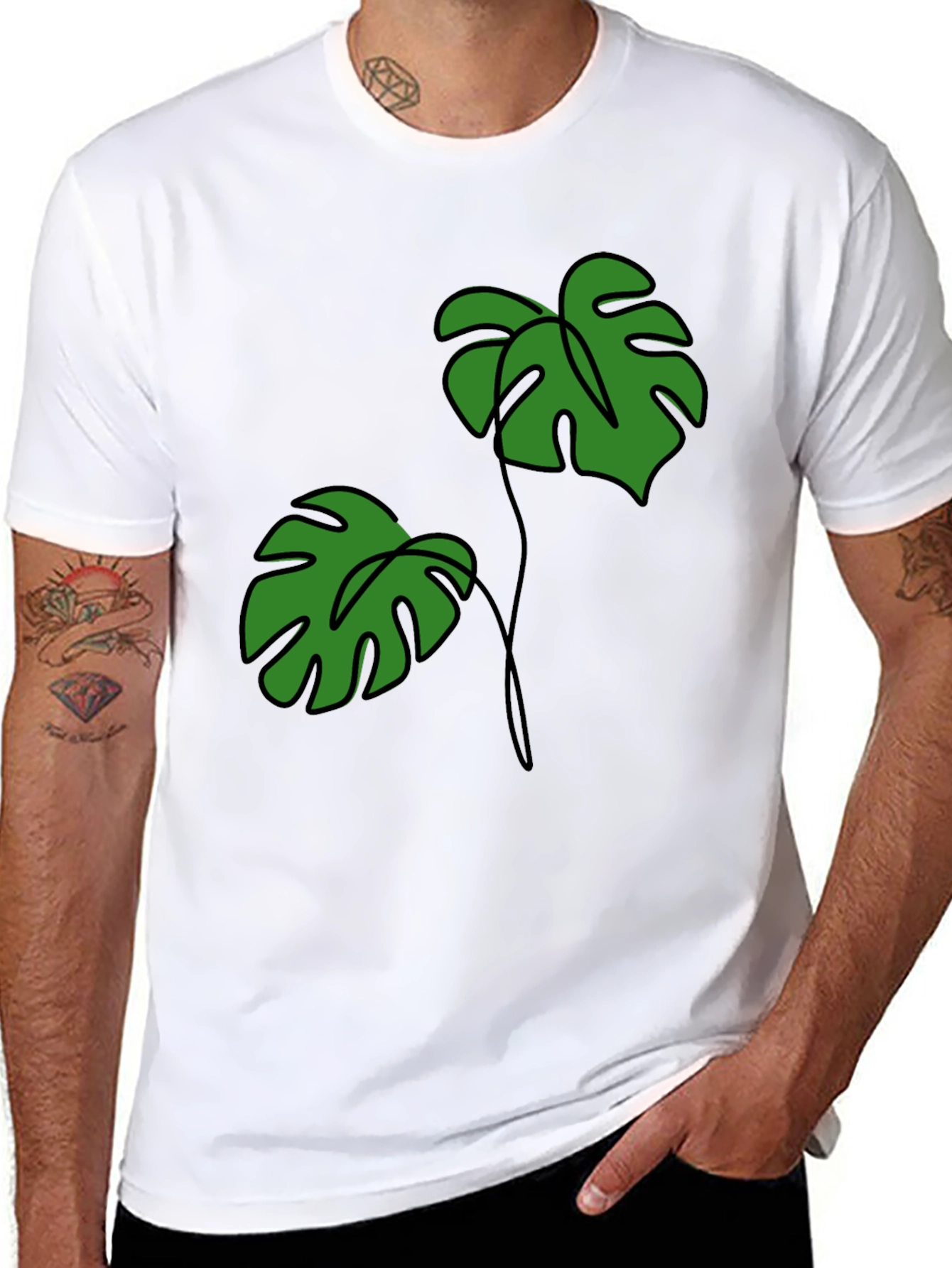 Tropical Monstera Leaf Graphic Tee - Black