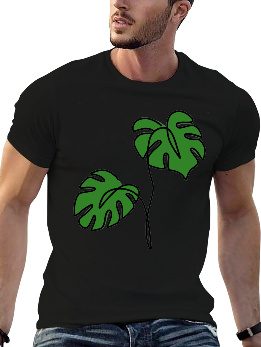 Tropical Monstera Leaf Graphic Tee - Black