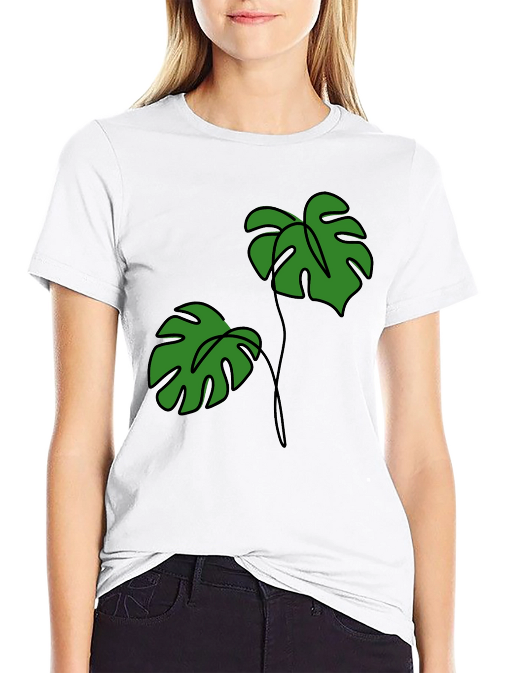 Tropical Monstera Leaf Graphic Tee - Black
