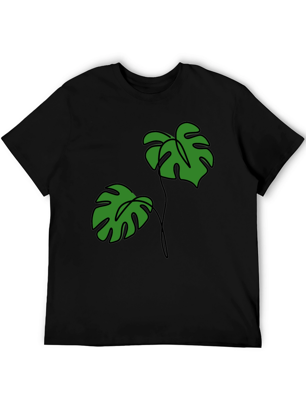 Tropical Monstera Leaf Graphic Tee - Black