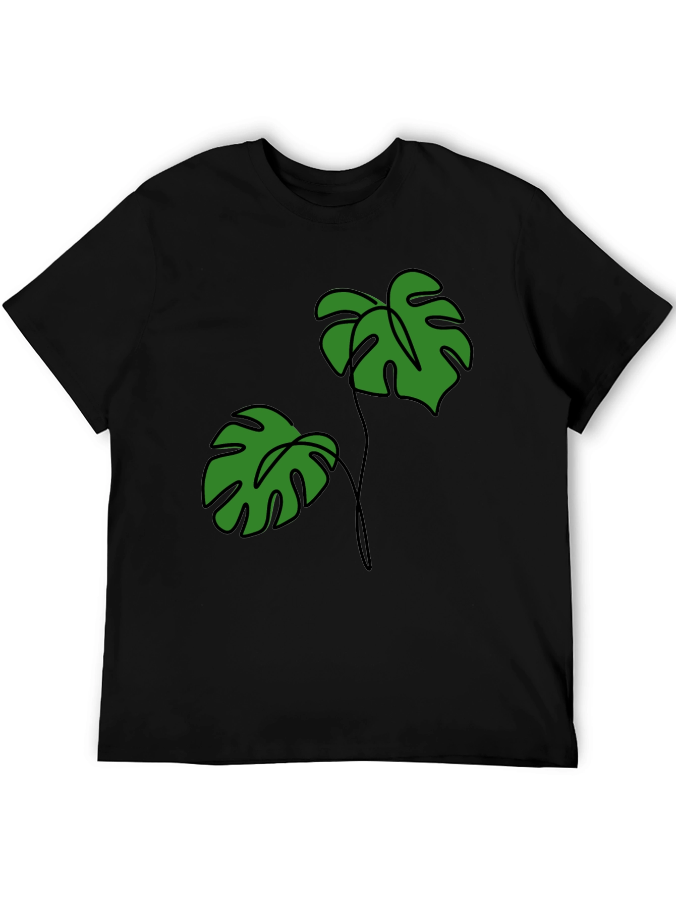 Tropical Monstera Leaf Graphic Tee - Black