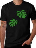 Tropical Monstera Leaf Graphic Tee - Black