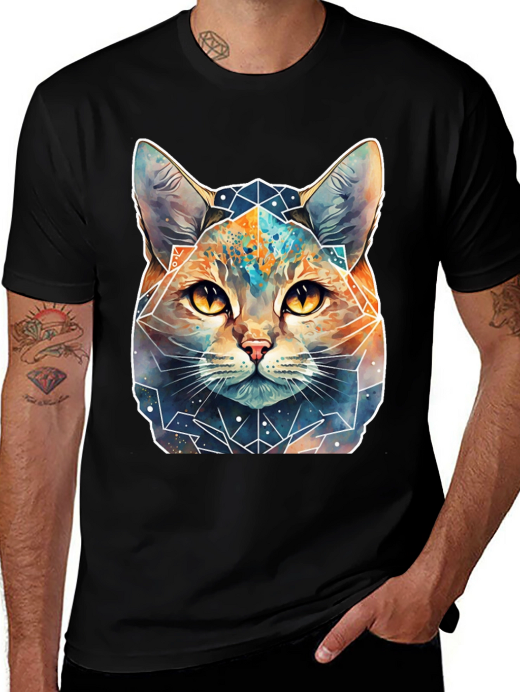 Geometric Galaxy Cat T-Shirt - Unisex