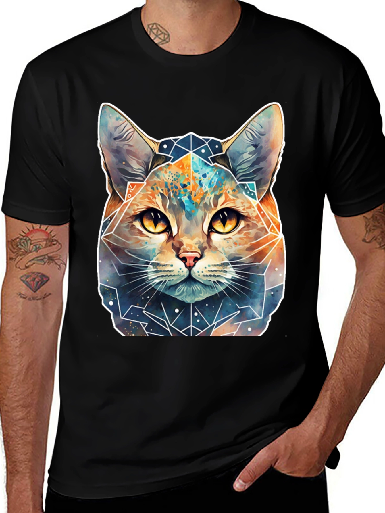 Geometric Galaxy Cat T-Shirt - Unisex