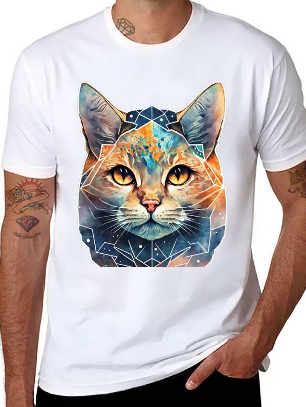 Geometric Galaxy Cat T-Shirt - Unisex