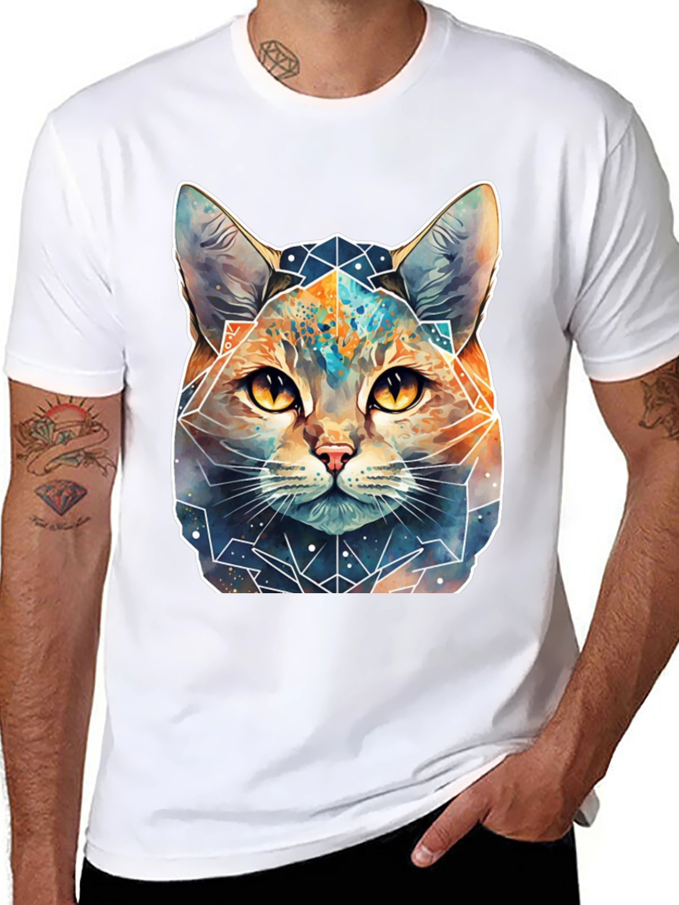 Geometric Galaxy Cat T-Shirt - Unisex