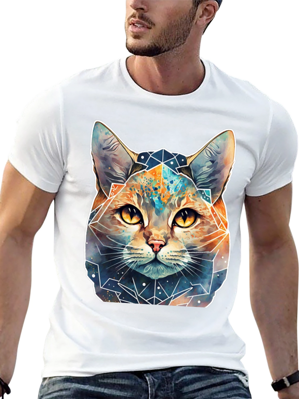 Geometric Galaxy Cat T-Shirt - Unisex