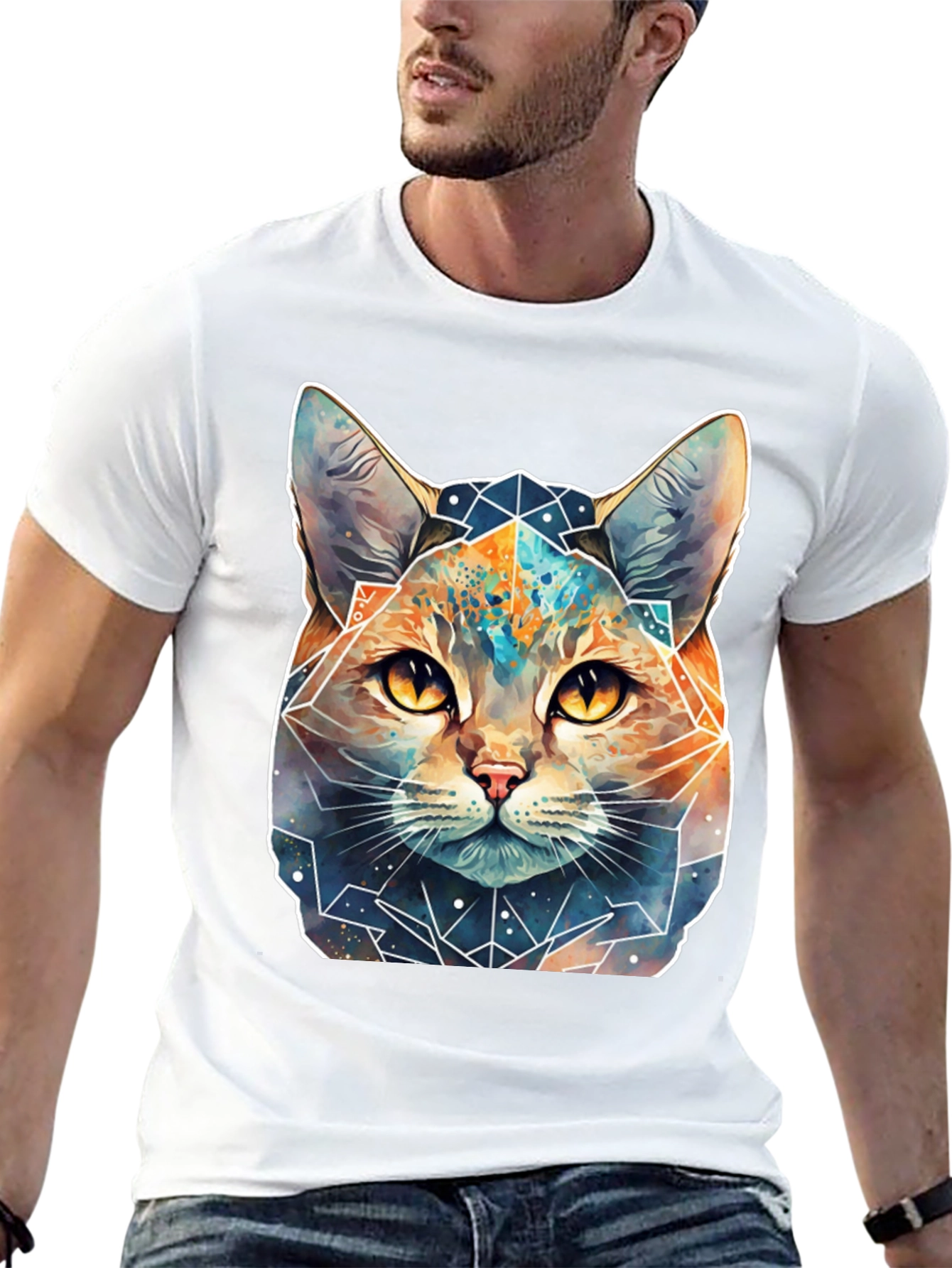 Geometric Galaxy Cat T-Shirt - Unisex